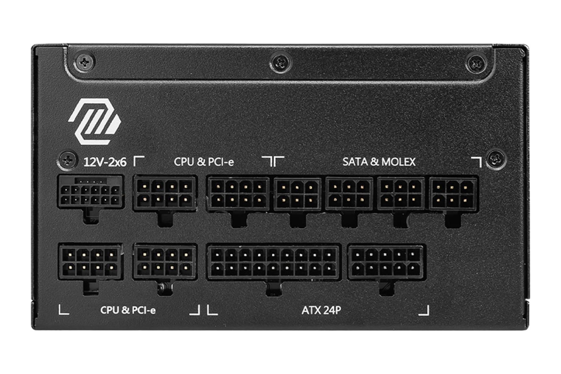 نمای اتصالات پاور کامپیوتر ام اس آی MAG A1000GL PCIE5 با توان 1000 وات