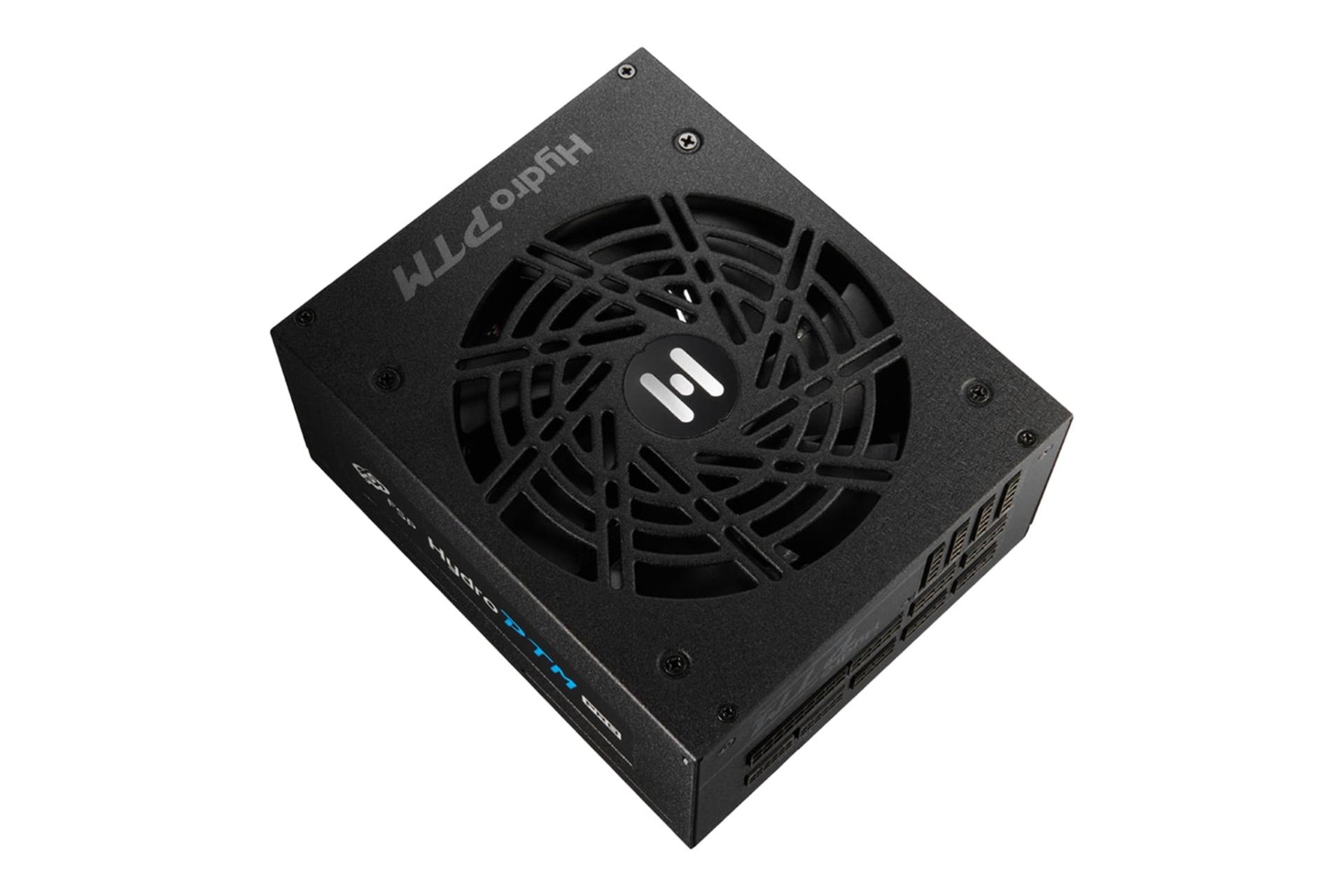 نمای زیر پاور کامپیوتر اف اس پی HYDRO PTM PRO ATX3.1 با توان 1350 وات با نمایش فن و لوگو