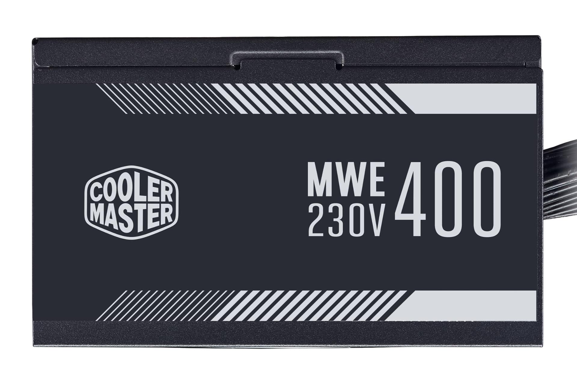 نمای پنل کناری پاور کامپیوتر کولر مستر MWE 400 WHITE 230V V2 با توان 450 وات با نمایش لوگو