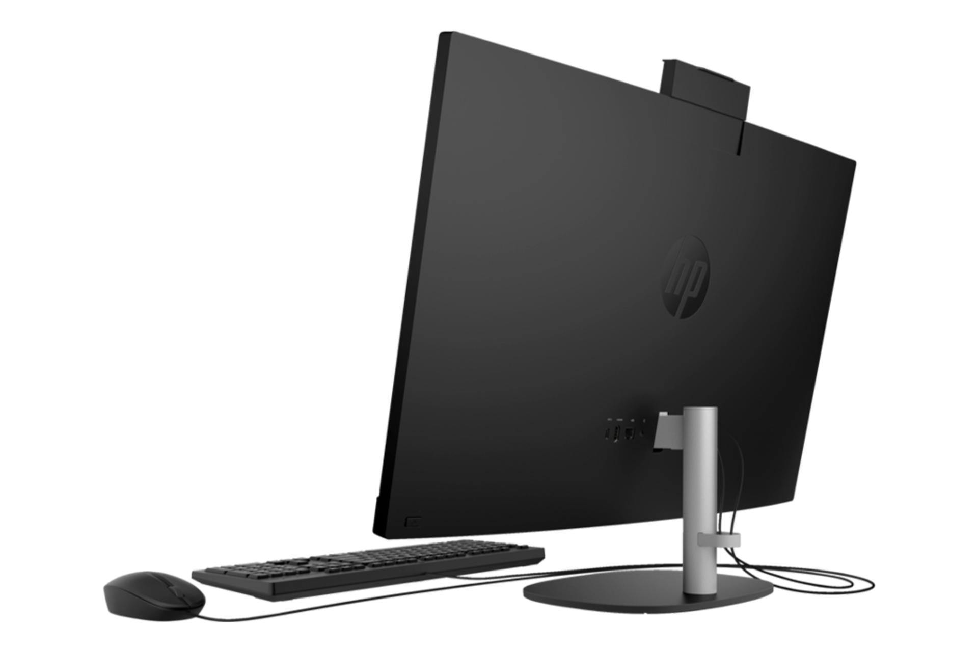 نمای نیمرخ پنل پشت کامپیوتر همه کاره 27-cr0155nh اچ پی با نمایش لوگو، پایه و درگاه‌ها