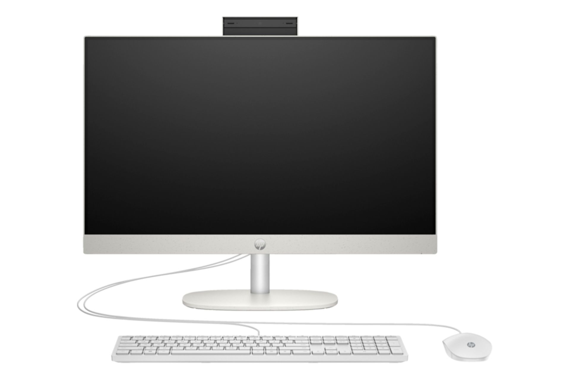 نمای روبه‌روی کامپیوتر همه کاره 24-cr0255nh اچ پی با نمایش وبکم، نمایشگر و ماوس و کیبورد