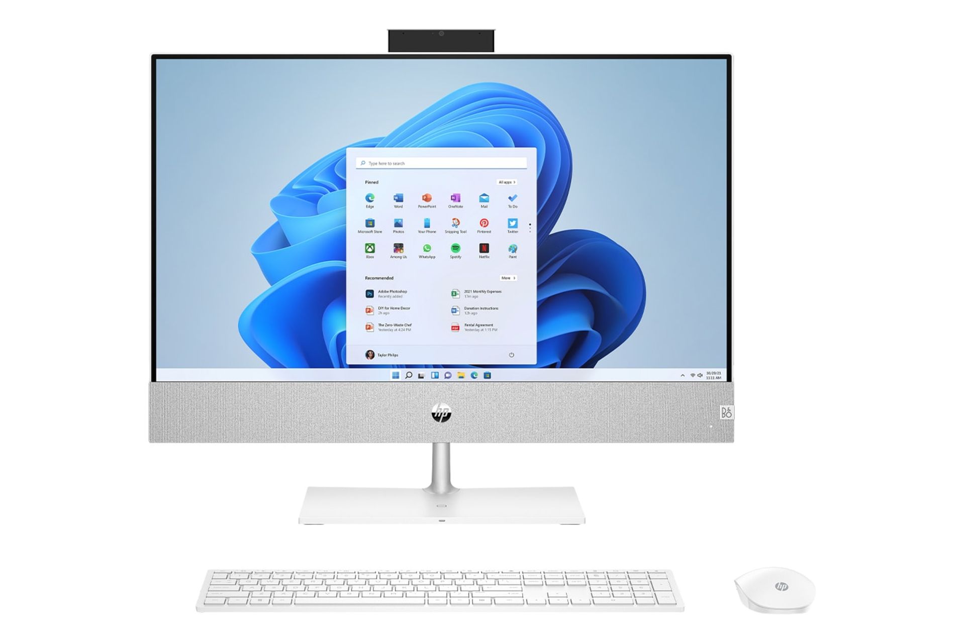 نمای روبه‌روی کامپیوتر همه‌کاره Pavilion 24 CA2187 اچ پی با نمایشگر روشن و نمایش وبکم