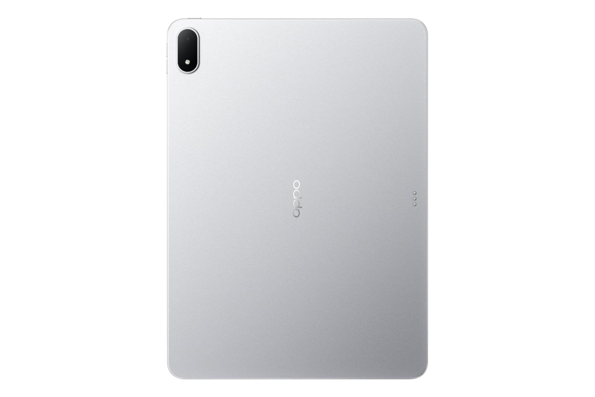 نمای پنل پشت تبلت اوپو پد 4 پرو / Oppo Pad 4 Pro با نمایش لوگو و دوربین رنگ نقره‌ای
