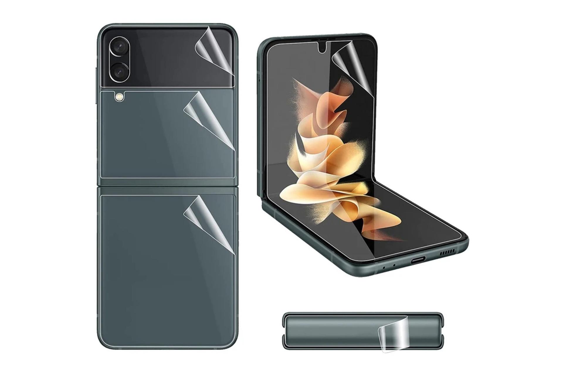 شفافیت محافظ صفحه نمایش گوشی بوف مدل Hydrogel مناسب سامسونگ Galaxy Z Flip6 به همراه محافظ پشت گوشی