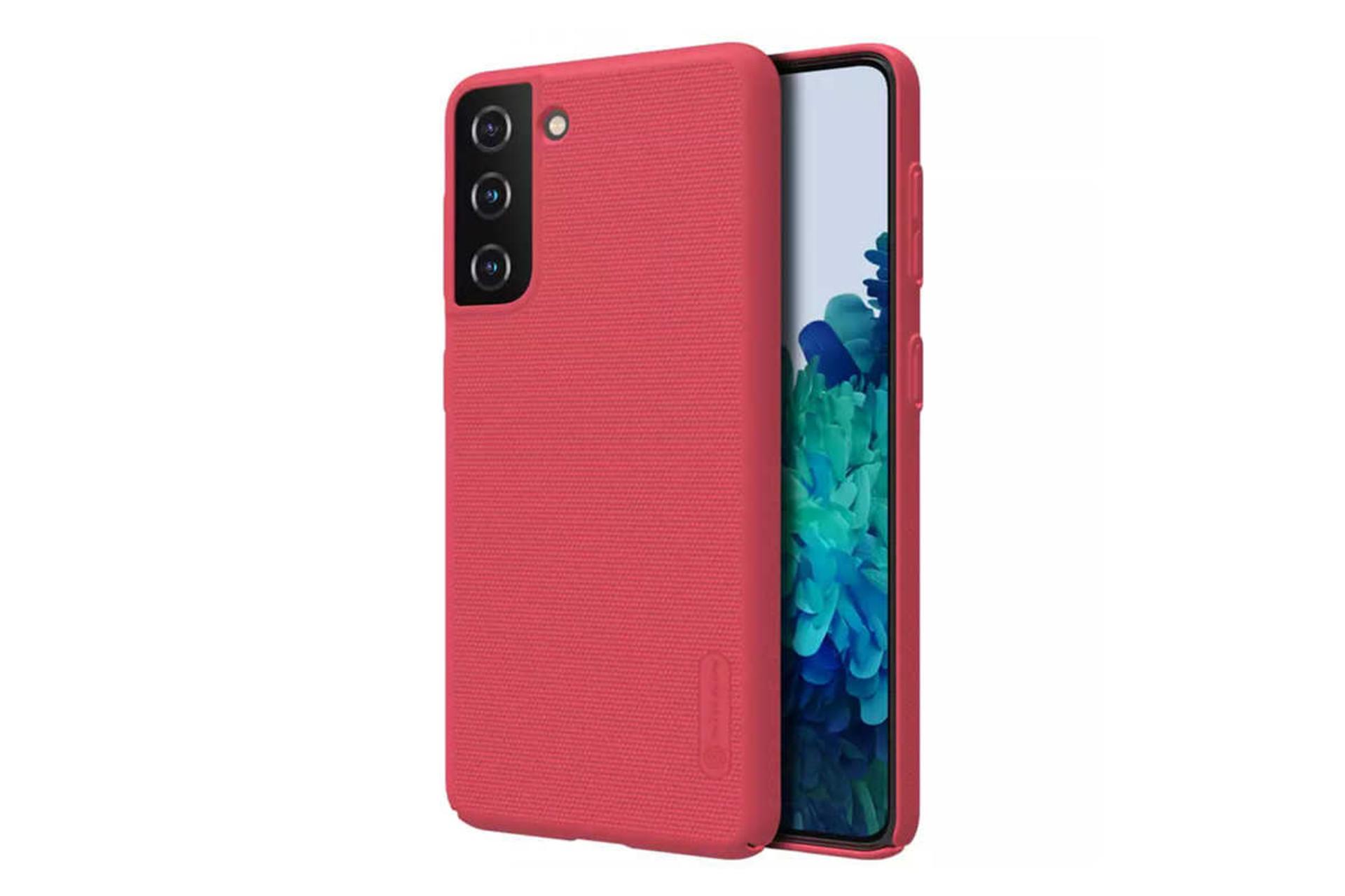 نمای سمت راست قاب گوشی نیلکین مدل Frosted Shield مناسب سامسونگ Galaxy S21 رنگ قرمز