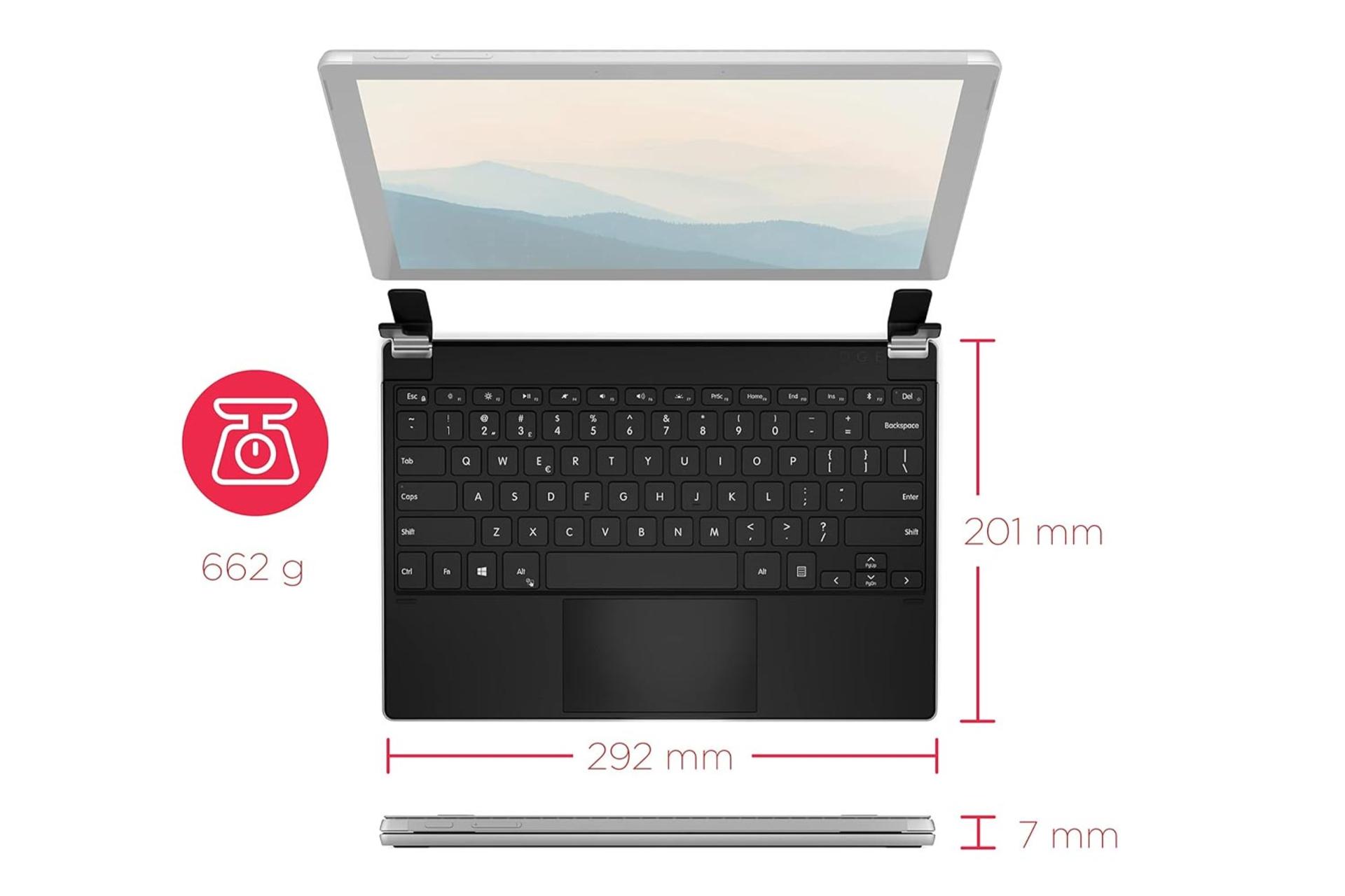 ابعاد و اندازه کیبورد بریج +MS Surface 12.3 Pro