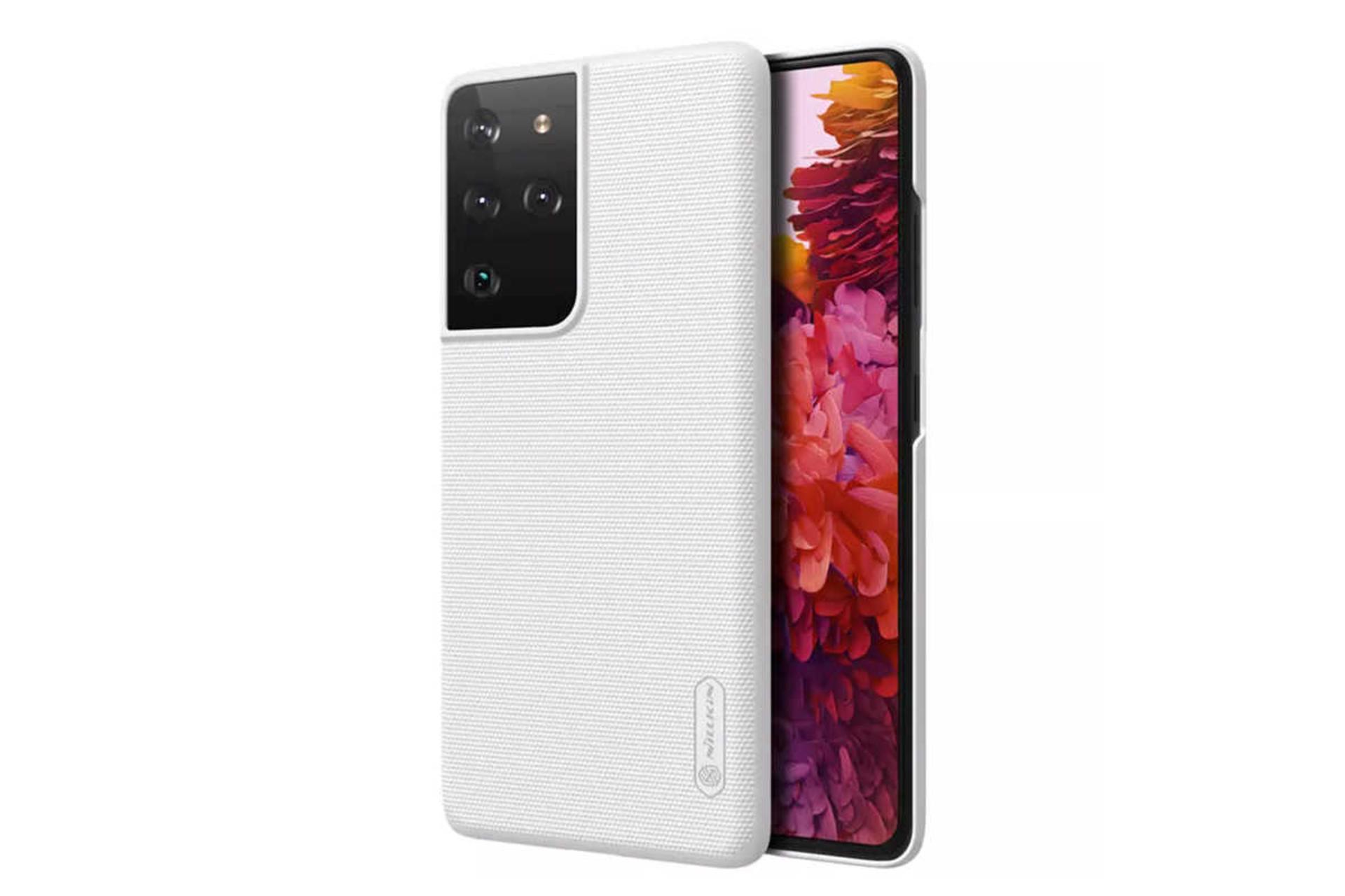 نمای سمت راست قاب گوشی نیلکین مدل Frosted Shield مناسب سامسونگ Galaxy S21 Ultra رنگ سفید