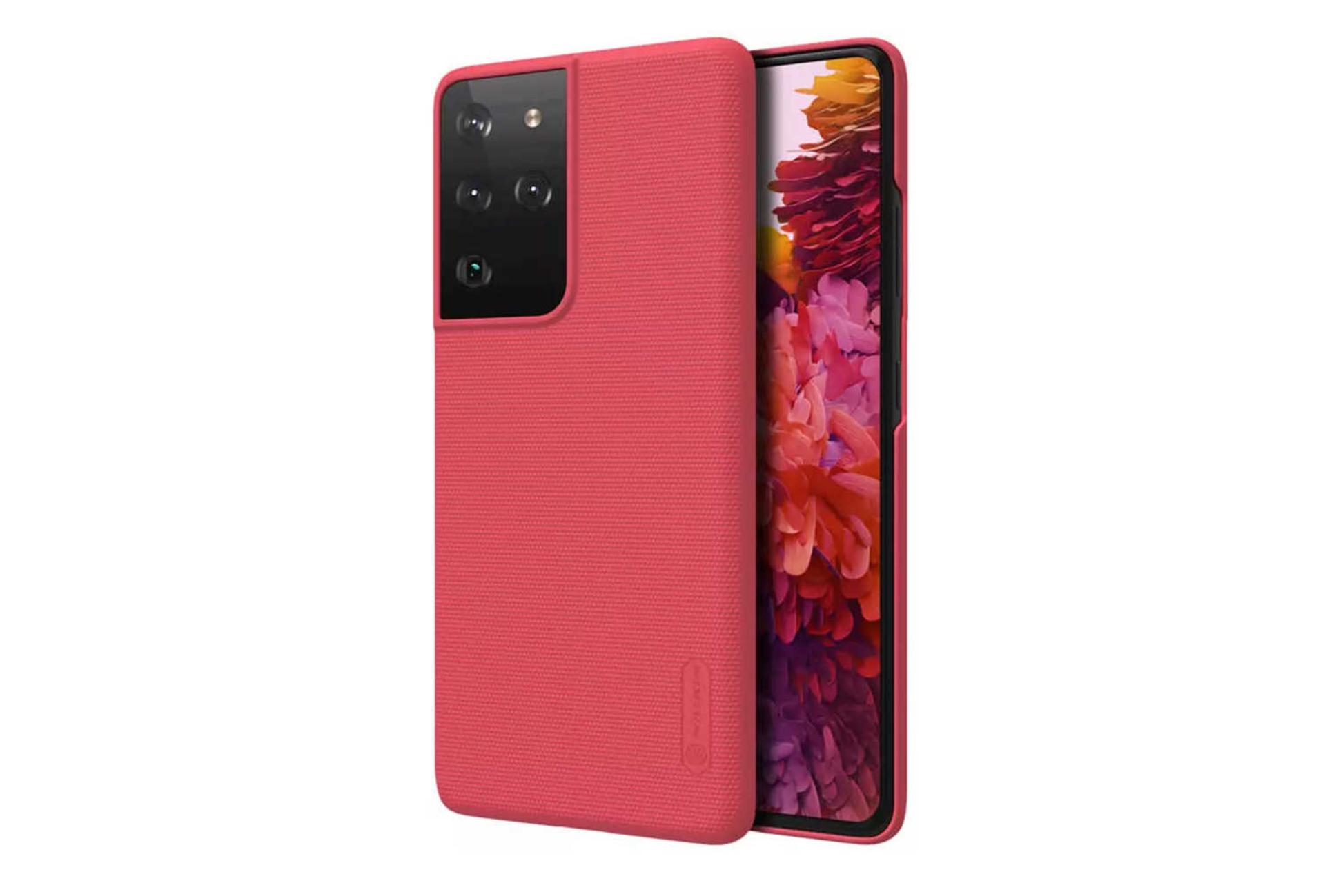 نمای سمت راست قاب گوشی نیلکین مدل Frosted Shield مناسب سامسونگ Galaxy S21 Ultra رنگ قرمز