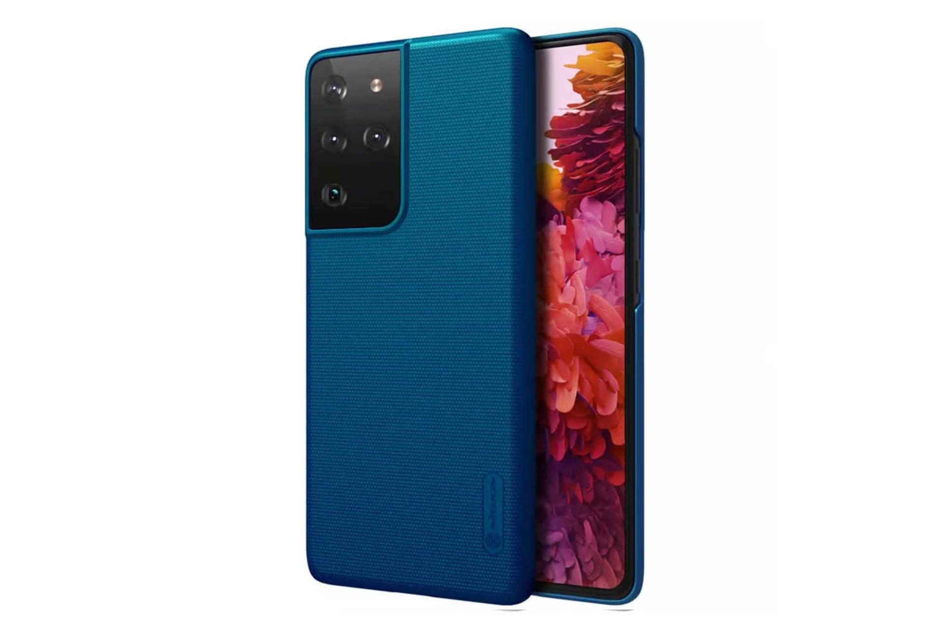 نمای سمت راست قاب گوشی نیلکین مدل Frosted Shield مناسب سامسونگ Galaxy S21 Ultra رنگ آبی