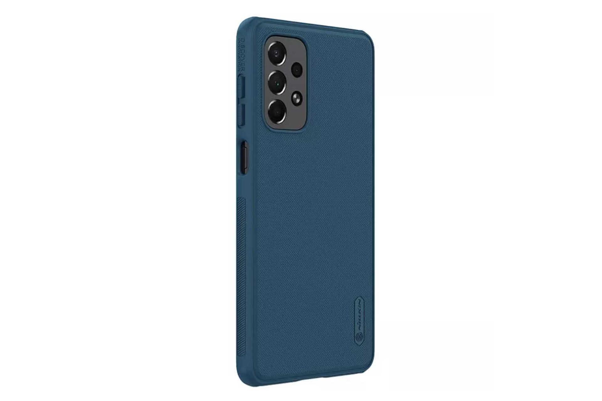 نمای سمت چپ جعبه قاب گوشی نیلکین مدل Super Frosted Shield Pro مناسب سامسونگ Galaxy A73 رنگ آبی