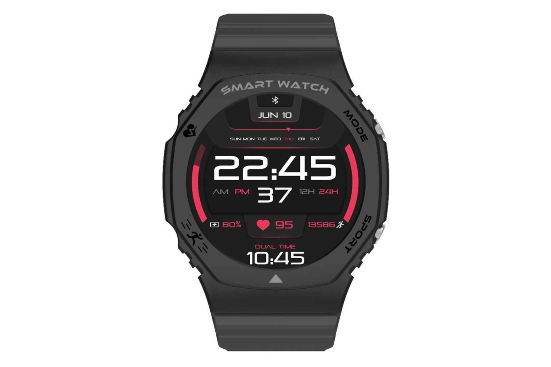 ساعت هوشمند گرین لیون Green Lion G-Sports مشکی از نمای روبرو