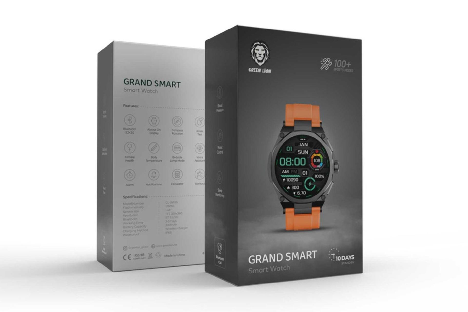 جعبه ساعت هوشمند گرین لیون Green Lion Grand Smart مشکی با بند نارنجی