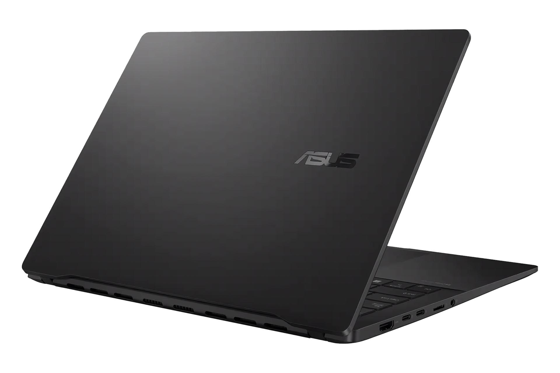 نمای نیمرخ پنل پشت لپ تاپ Vivobook S 14 Q423SA ایسوس با نمایش منافذ عبور هوا، لوگو و لبه سمت چپ