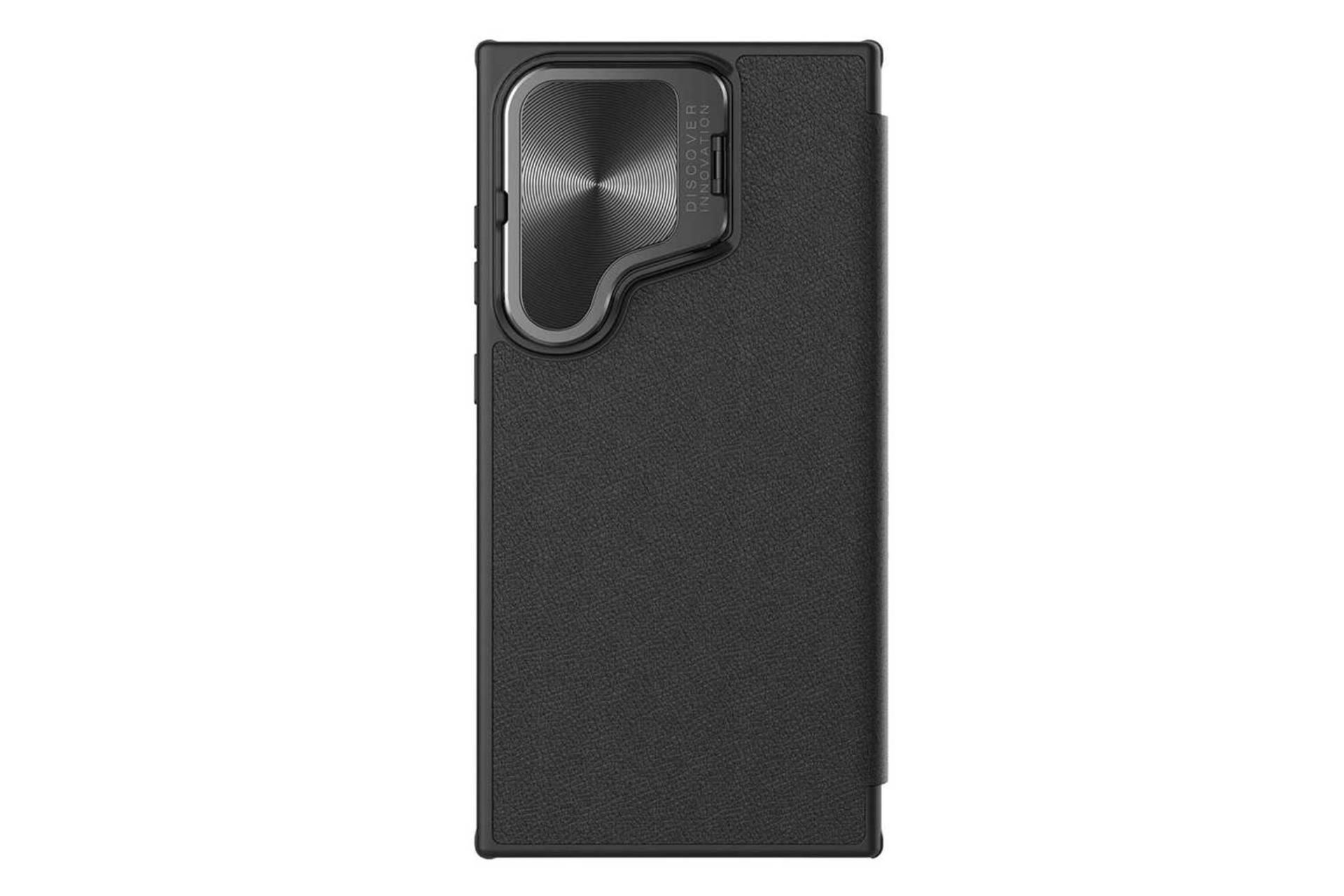 نمای پشت کیف کلاسوری نیلکین مدل Qin Prop Leather Classic Cloth مناسب سامسونگ Galaxy S24 Ultra رنگ مشکی