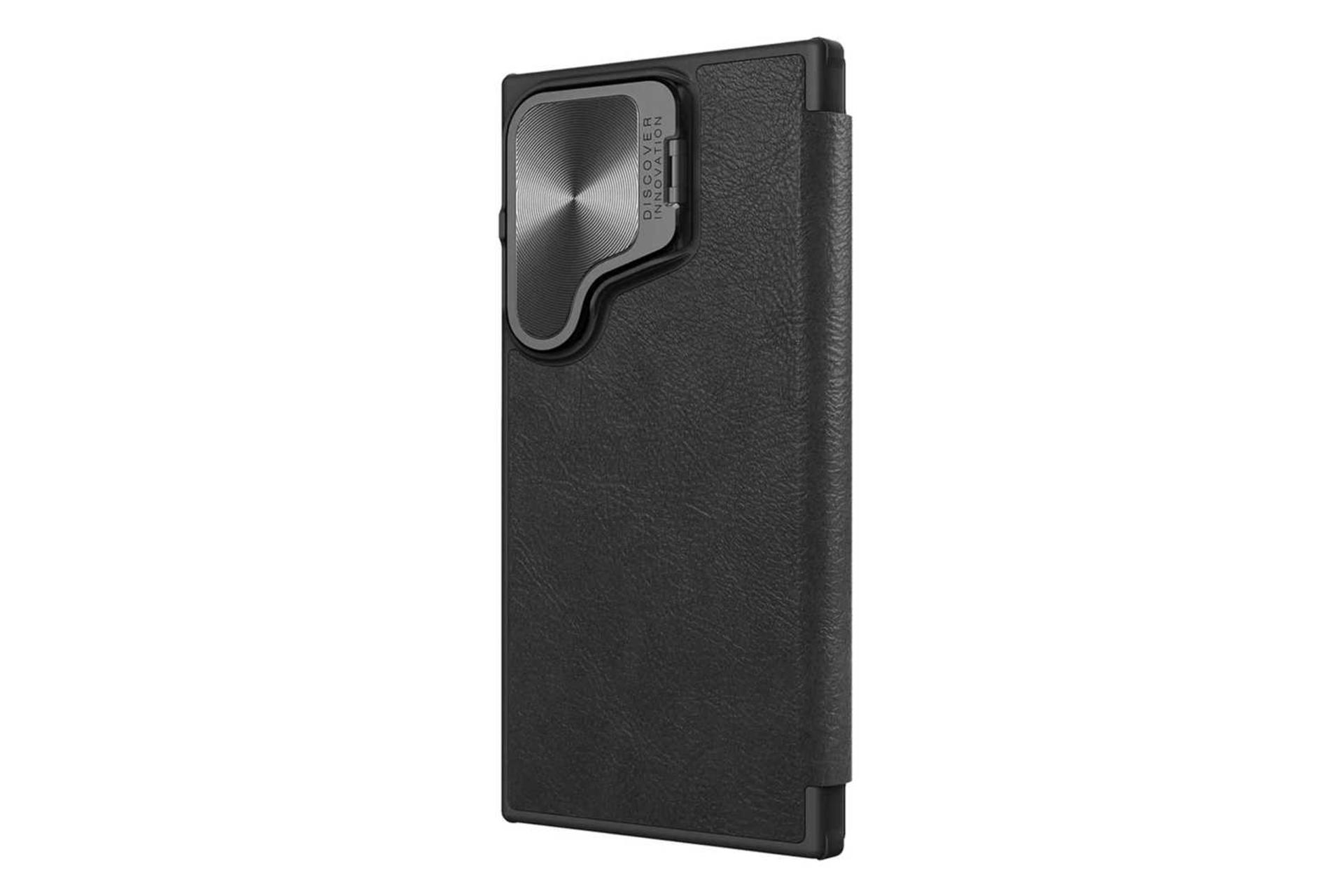 نمای سمت راست کیف کلاسوری نیلکین مدل Qin Prop Leather Classic Cloth مناسب سامسونگ Galaxy S24 Ultra رنگ مشکی
