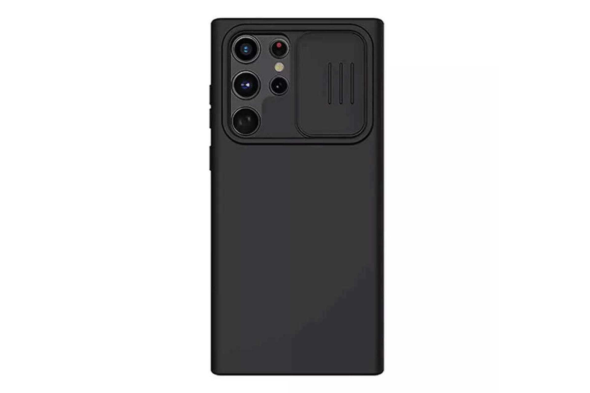 نمای پشت قاب گوشی نیلکین مدل CamShield Silky Silicon مناسب سامسونگ Galaxy S22 Ultra رنگ مشکی