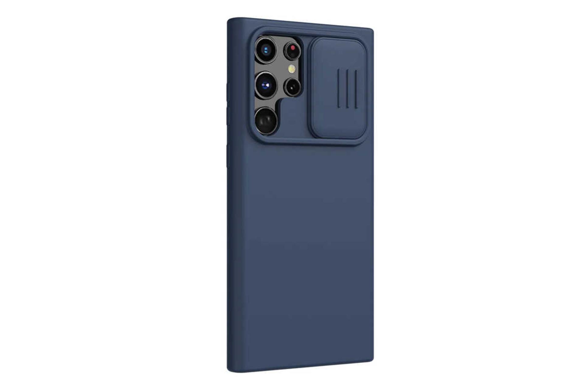 نمای سمت چپ قاب گوشی نیلکین مدل CamShield Silky Silicon مناسب سامسونگ Galaxy S22 Ultra رنگ آبی