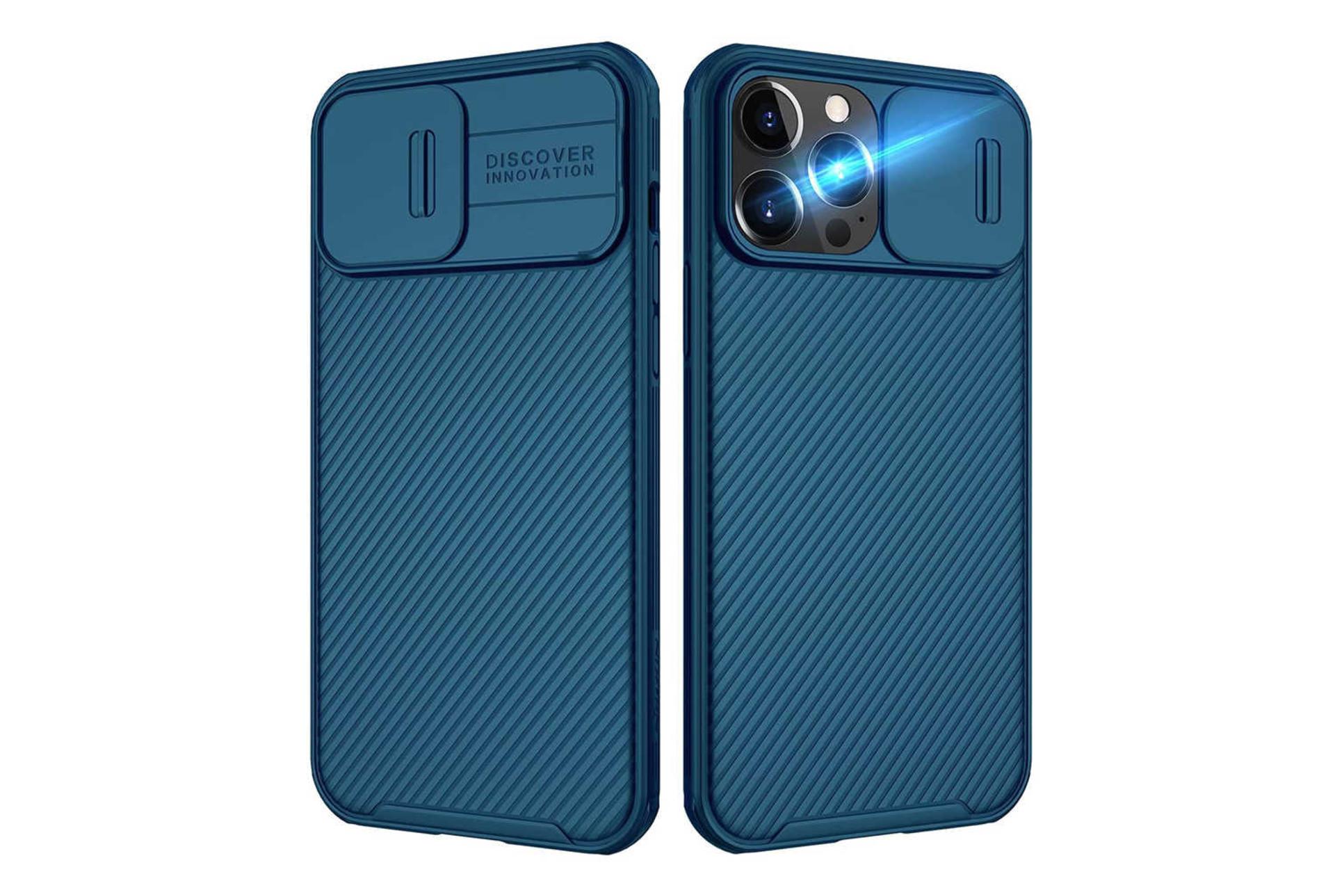 نمای سمت راست قاب گوشی نیلکین مدل CamShield Pro مناسب اپل iPhone 13 Pro Max رنگ آبی