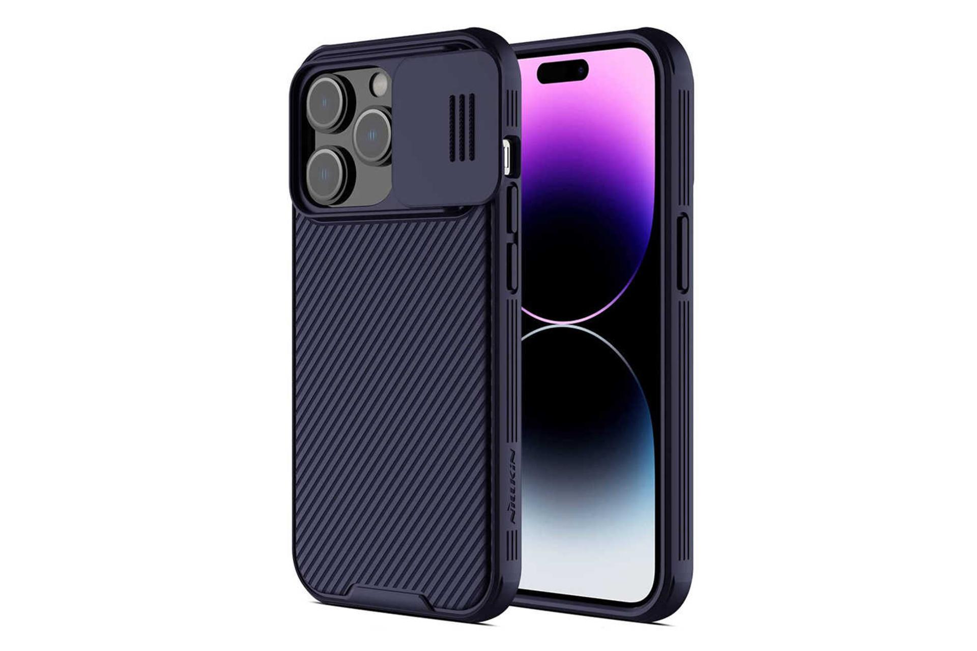 نمای سمت راست قاب گوشی نیلکین مدل CamShield Pro مناسب اپل iPhone 14 Pro رنگ بنفش