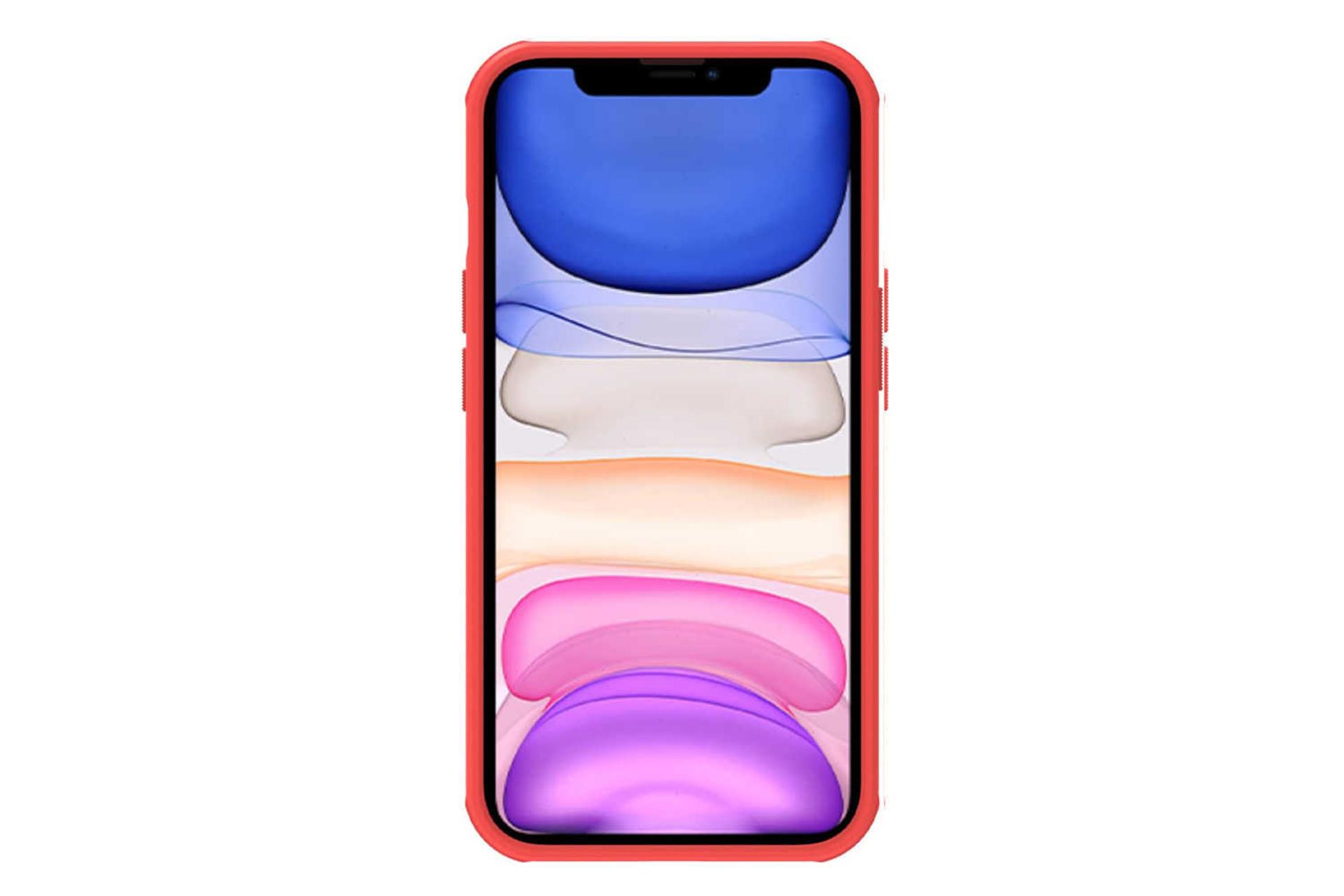 نمای بالای قاب گوشی نیلکین مدل Super Frosted Shield Pro مناسب اپل iPhone 14 / 13 رنگ قرمز