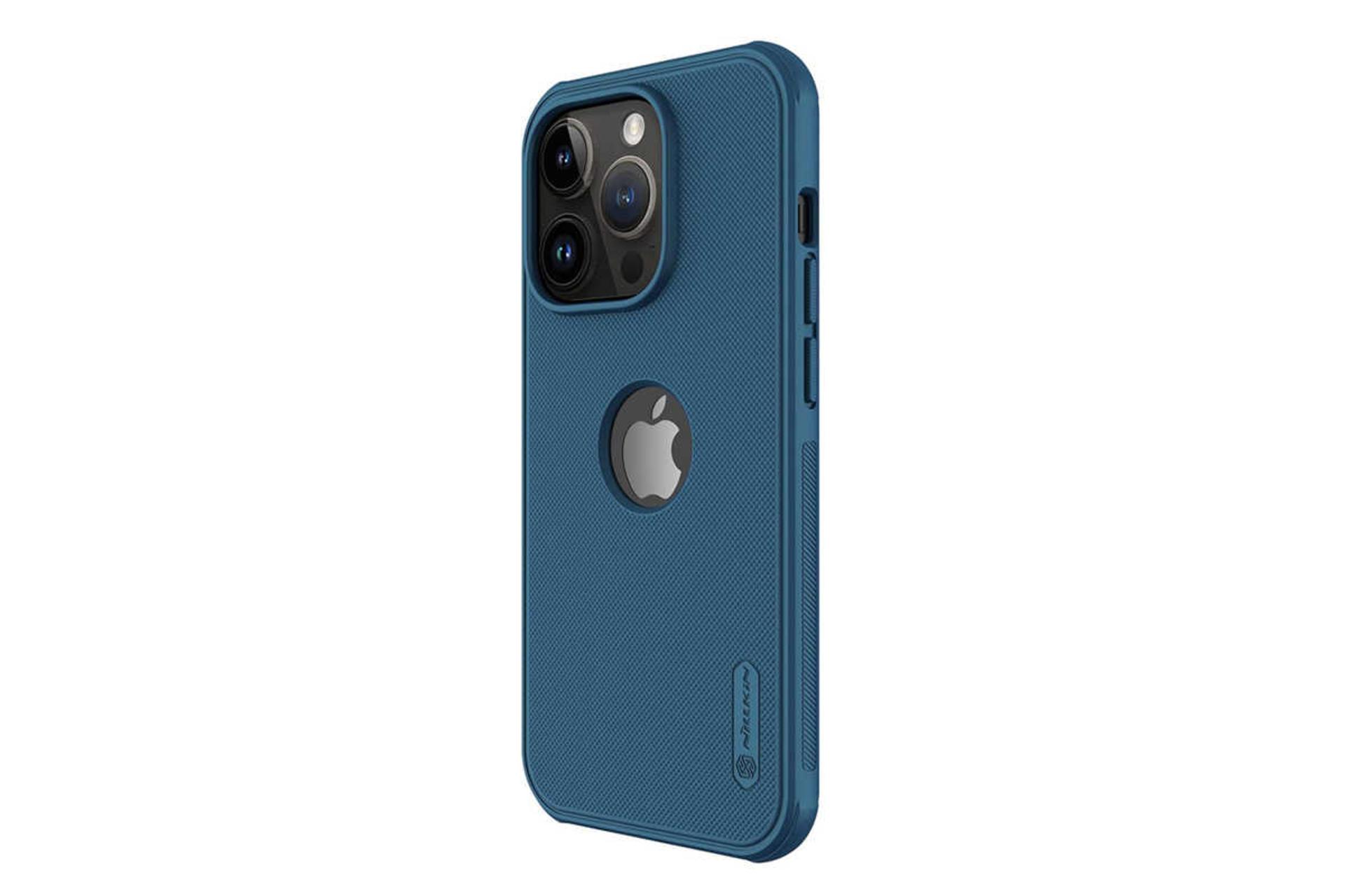 نمای سمت چپ قاب گوشی نیلکین مدل Super Frosted Shield Pro Logo CutOut مناسب اپل iPhone 14 Pro Max رنگ آبی