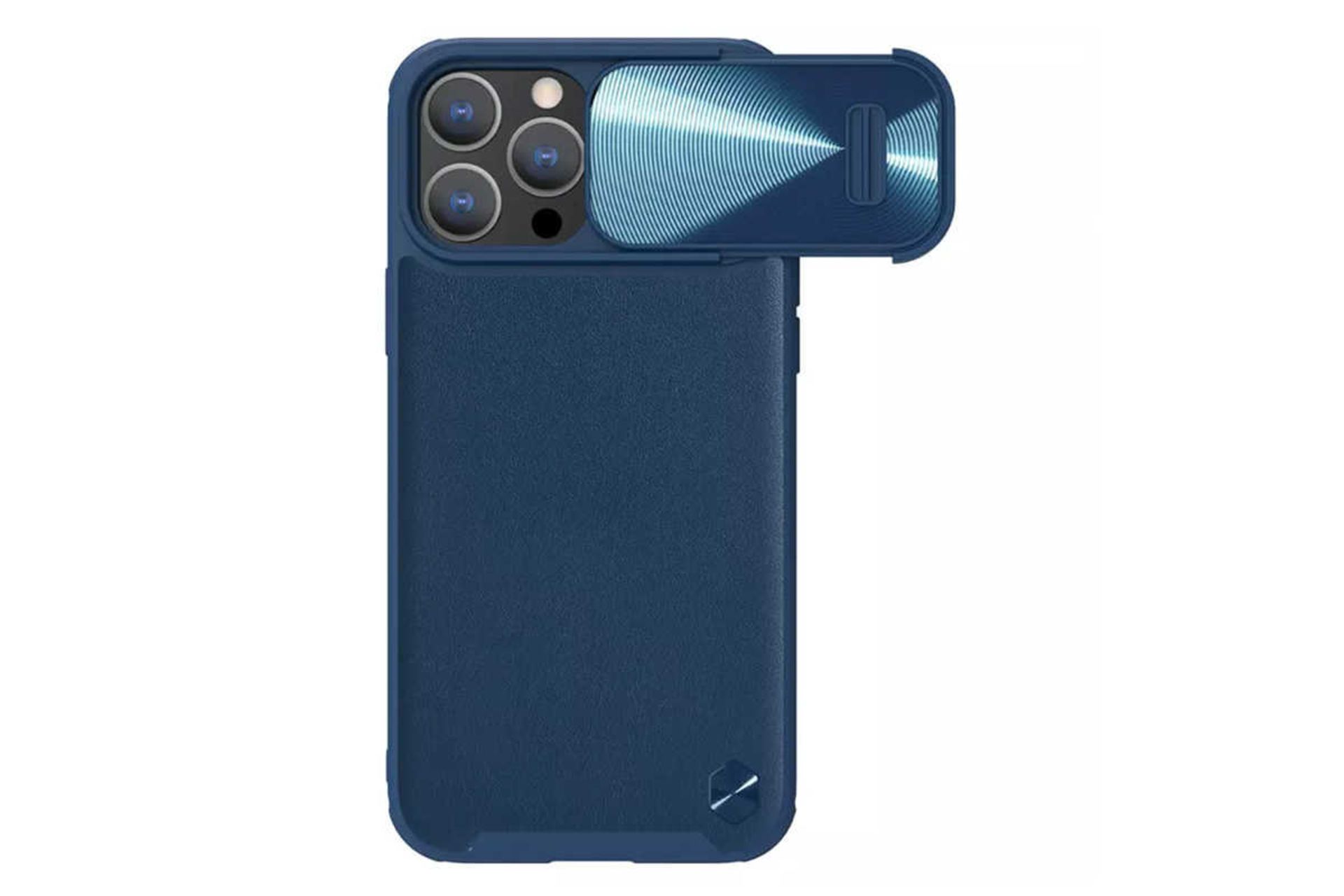 نمای پشت قاب گوشی نیلکین مدل CamShield Leather S مناسب اپل iPhone 14 Pro رنگ آبی