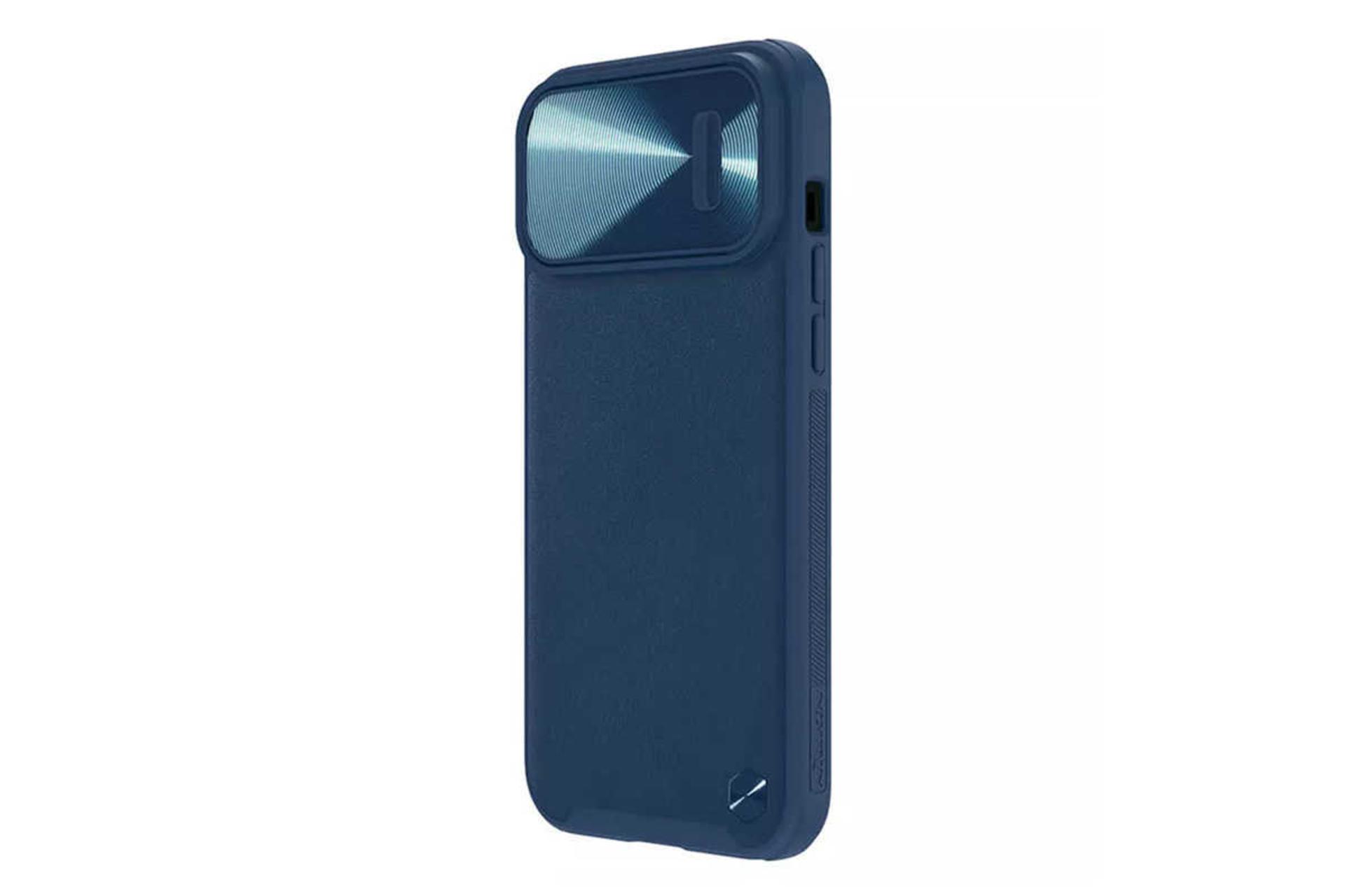 نمای سمت راست قاب گوشی نیلکین مدل CamShield Leather S مناسب اپل iPhone 14 Pro رنگ آبی