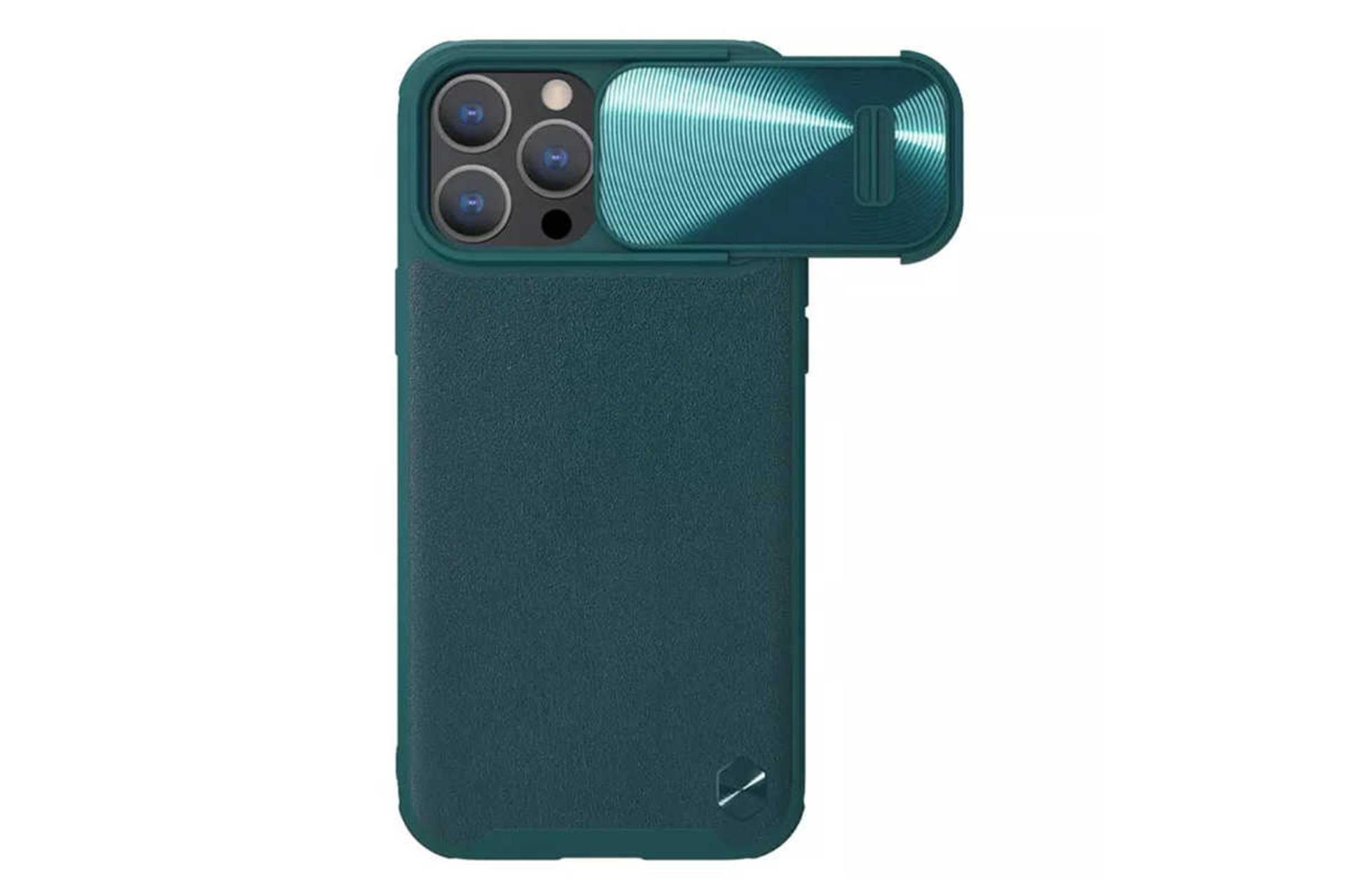 نمای پشت قاب گوشی نیلکین مدل CamShield Leather S مناسب اپل iPhone 14 Pro رنگ سبز