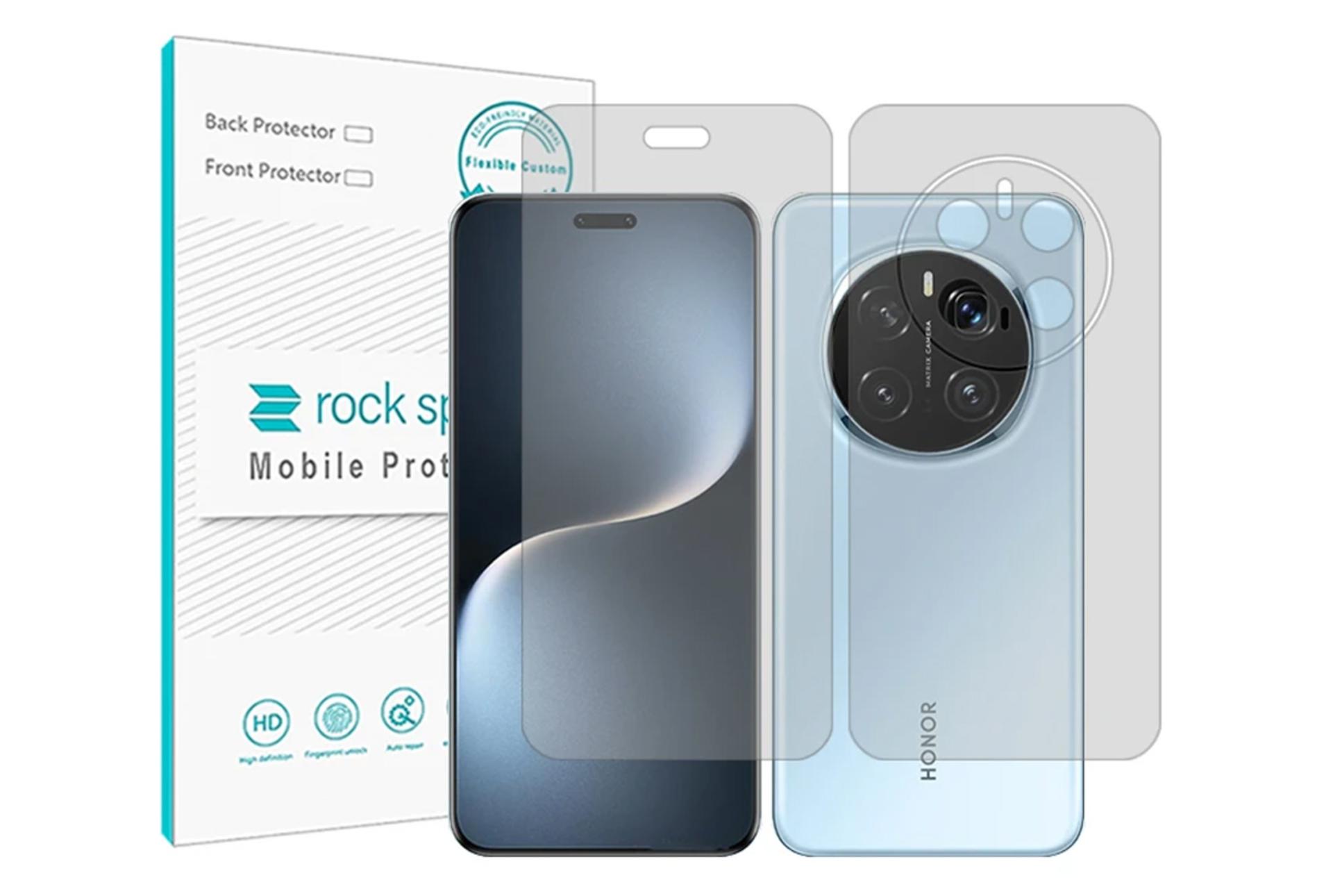 محافظ صفحه نمایش گوشی راک اسپیس مدل Resistant مناسب آنر Magic7 Pro به همراه محافظ پشت گوشی