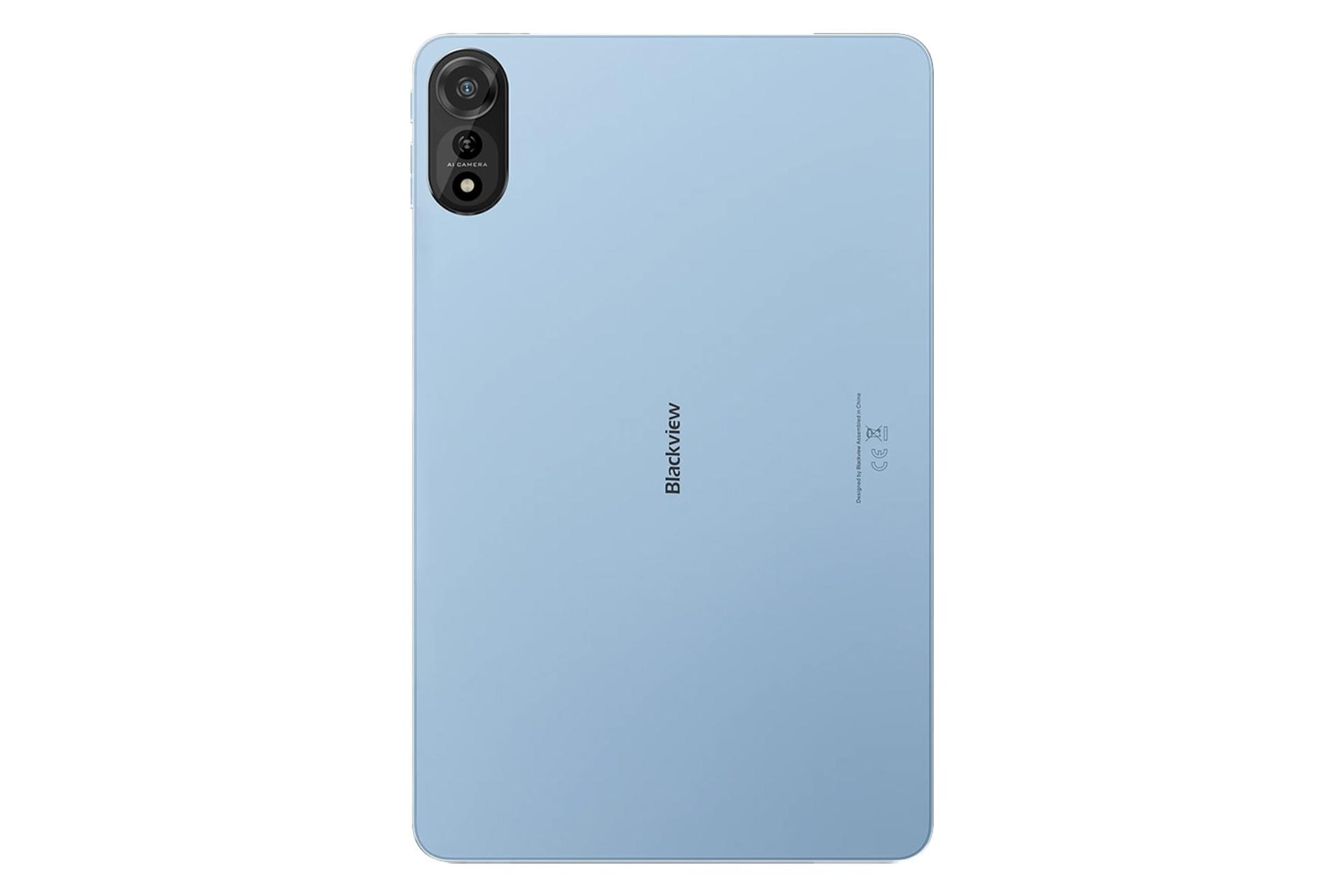 نمای پنل پشت تبلت مگا 2 WiFi بلک ویو / Blackview Mega 2 WiFi با نمایش لوگو و دوربین پنل پشت رنگ آبی