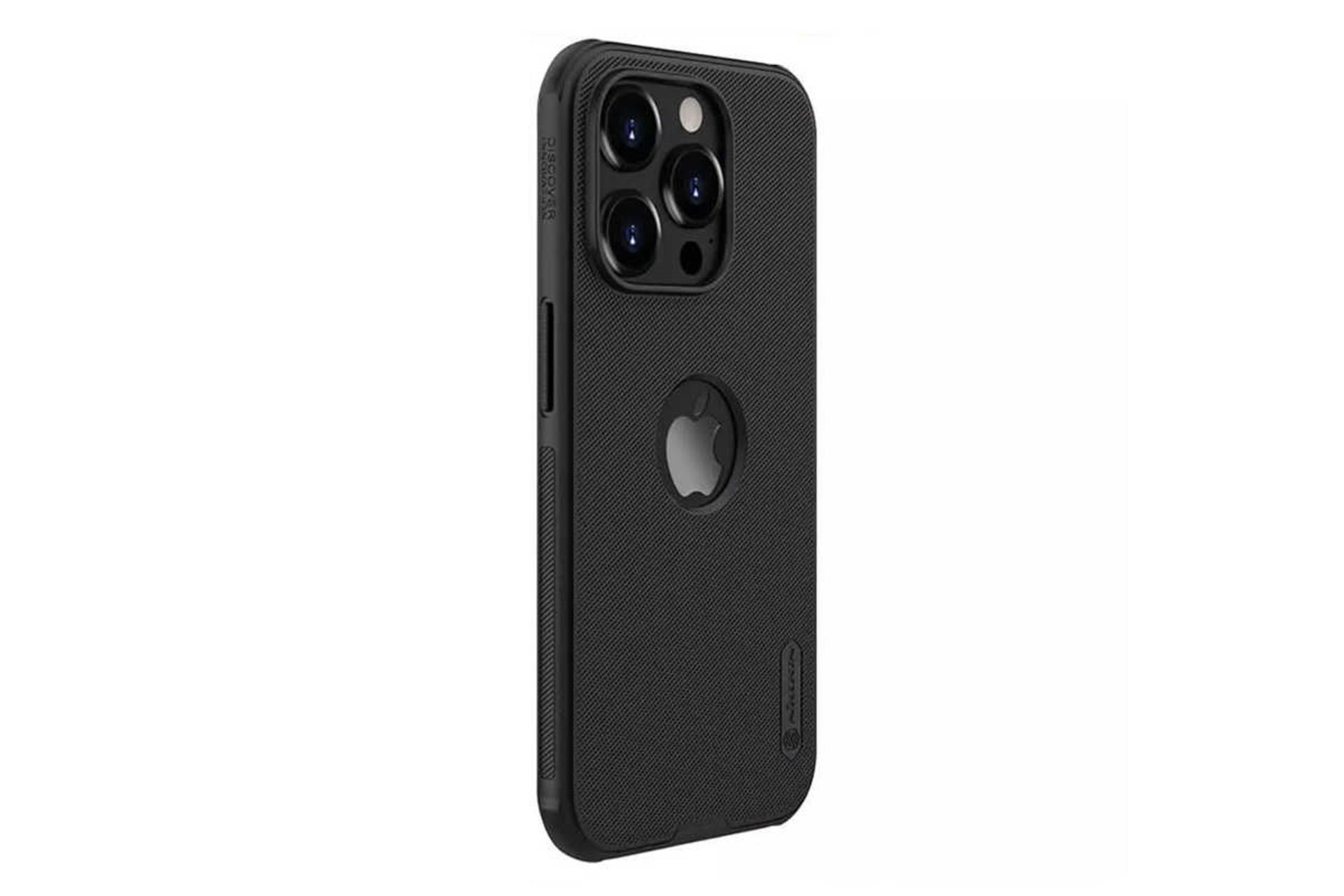 نمای سمت چپ قاب گوشی نیلکین مدل Super Frosted Shield Pro Logo CutOut مناسب اپل iPhone 15 Pro Max رنگ مشکی