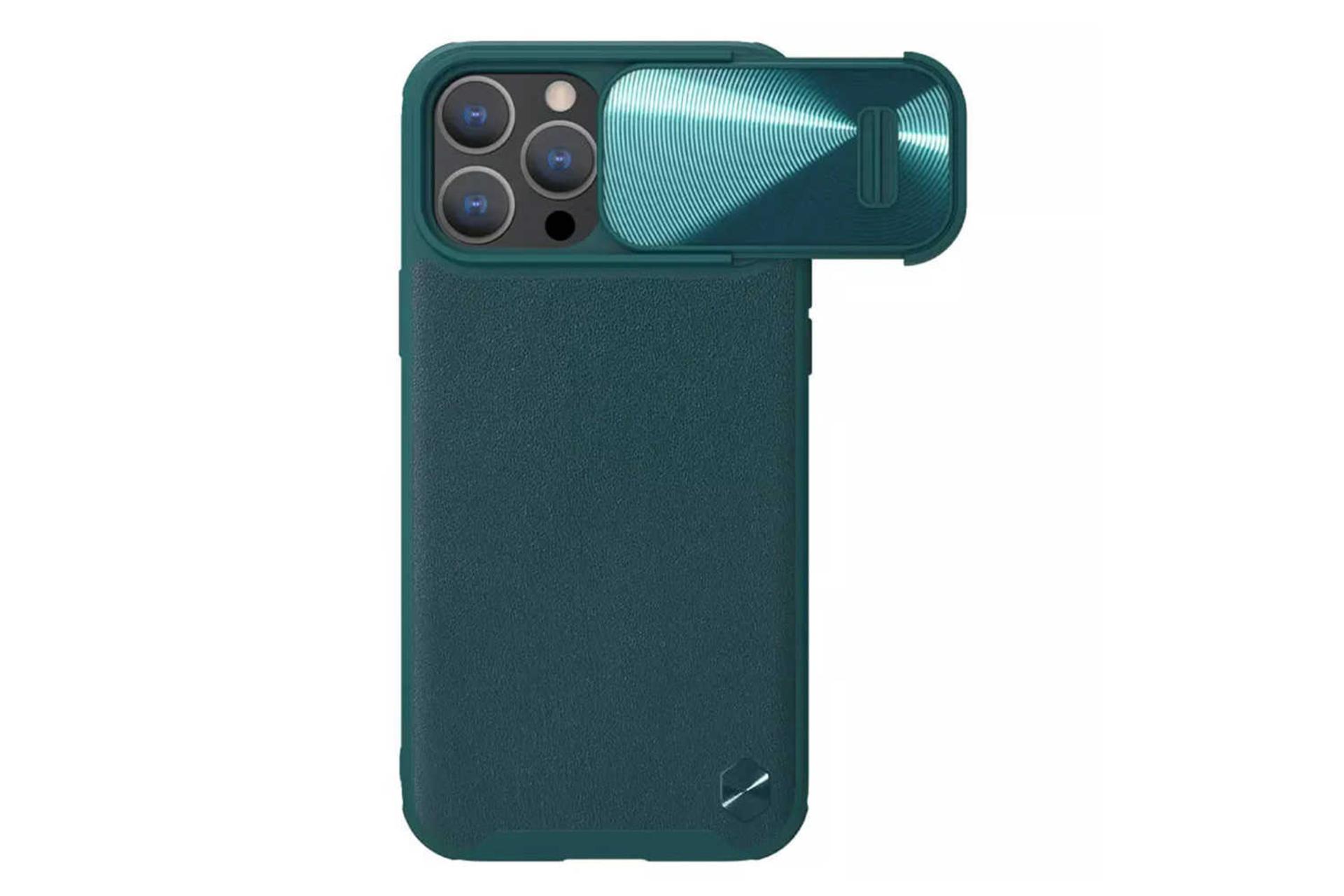 نمای پشت قاب گوشی نیلکین مدل CamShield Leather S مناسب اپل iPhone 14 Pro Max رنگ سبز
