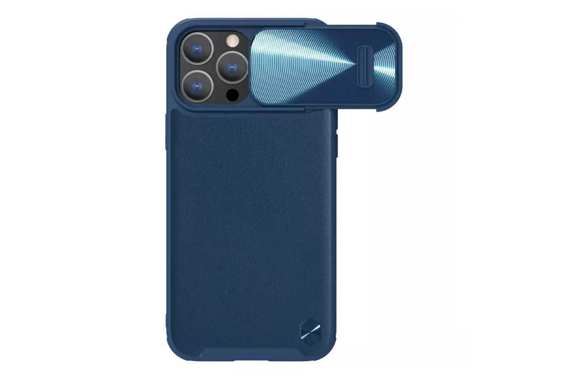 نمای پشت قاب گوشی نیلکین مدل CamShield Leather S مناسب اپل iPhone 14 Pro Max رنگ آبی