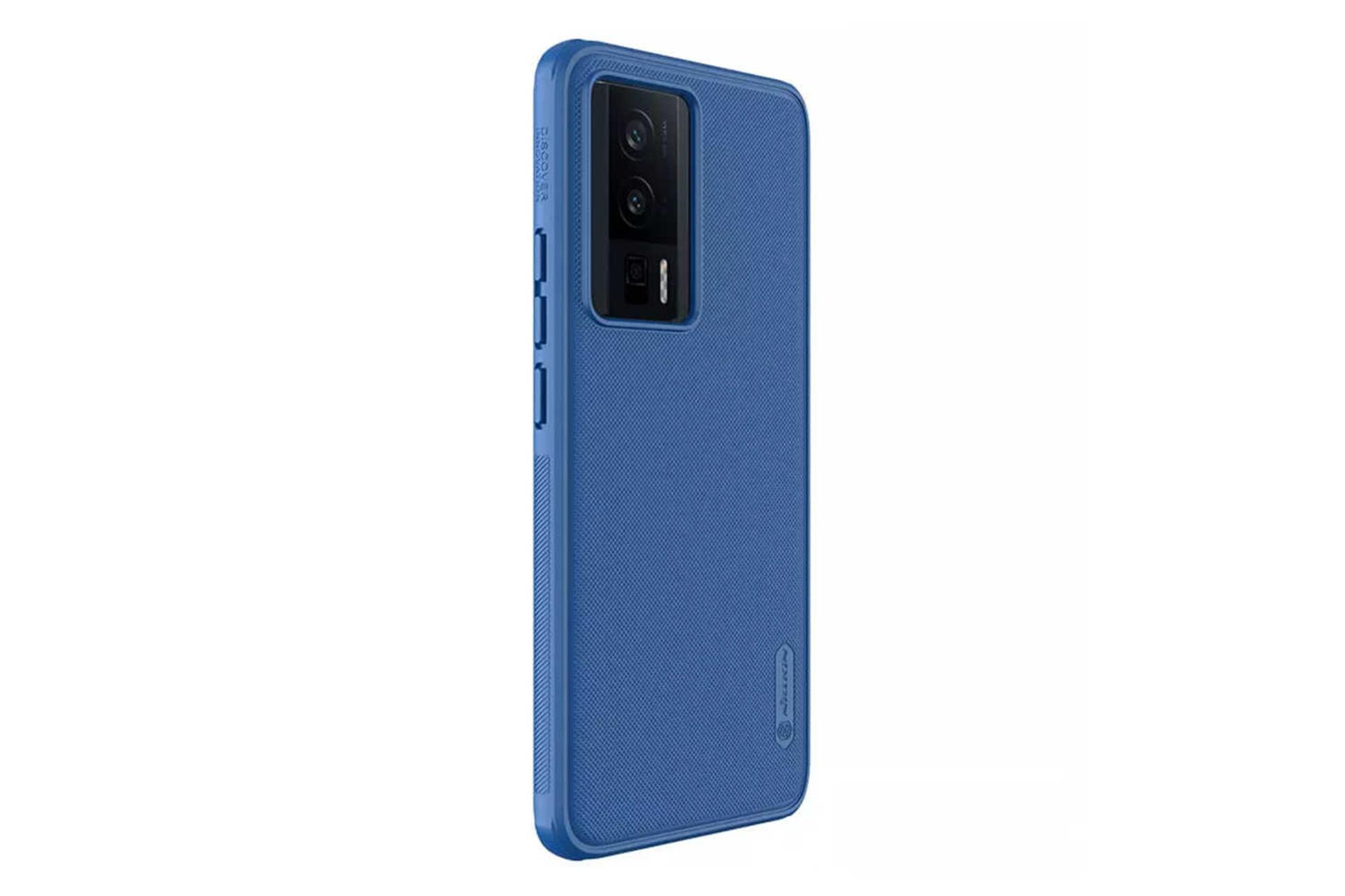 نمای سمت چپ قاب گوشی نیلکین مدل Super Frosted Shield Pro مناسب شیائومی Poco F5 Pro رنگ آبی