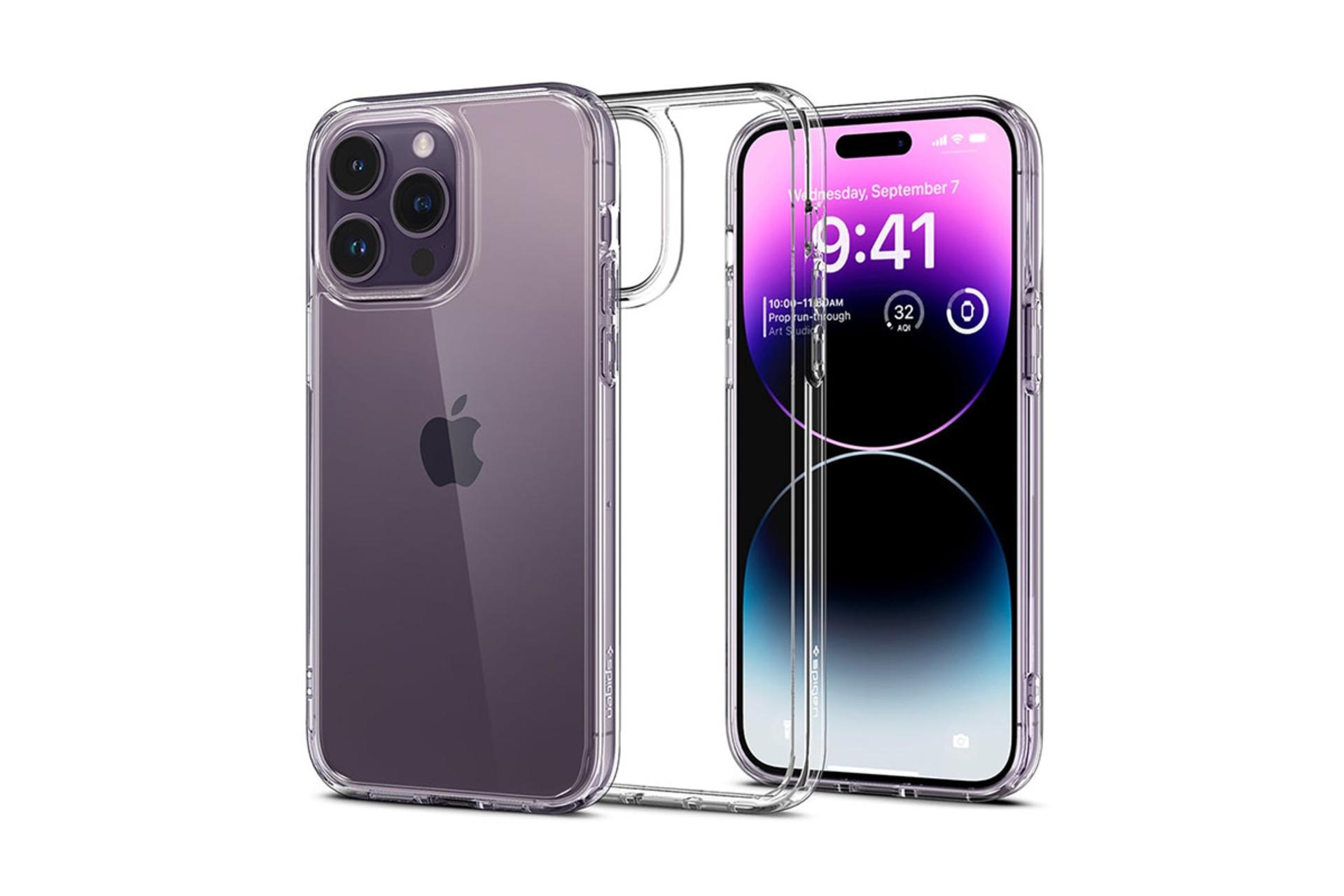 قاب گوشی اسپیگن Spigen Ultra Hybrid Apple iPhone 14 Pro شفاف روی گوشی