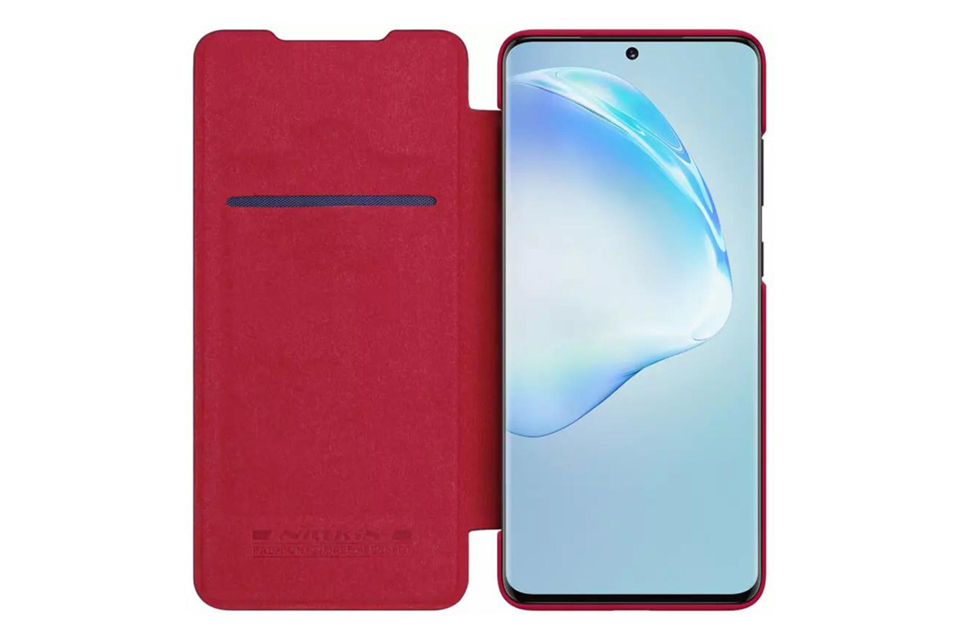 قاب گوشی نیلکین Nillkin Qin Leather Samsung Galaxy S20 رنگ قرمز نمای داخل روی گوشی