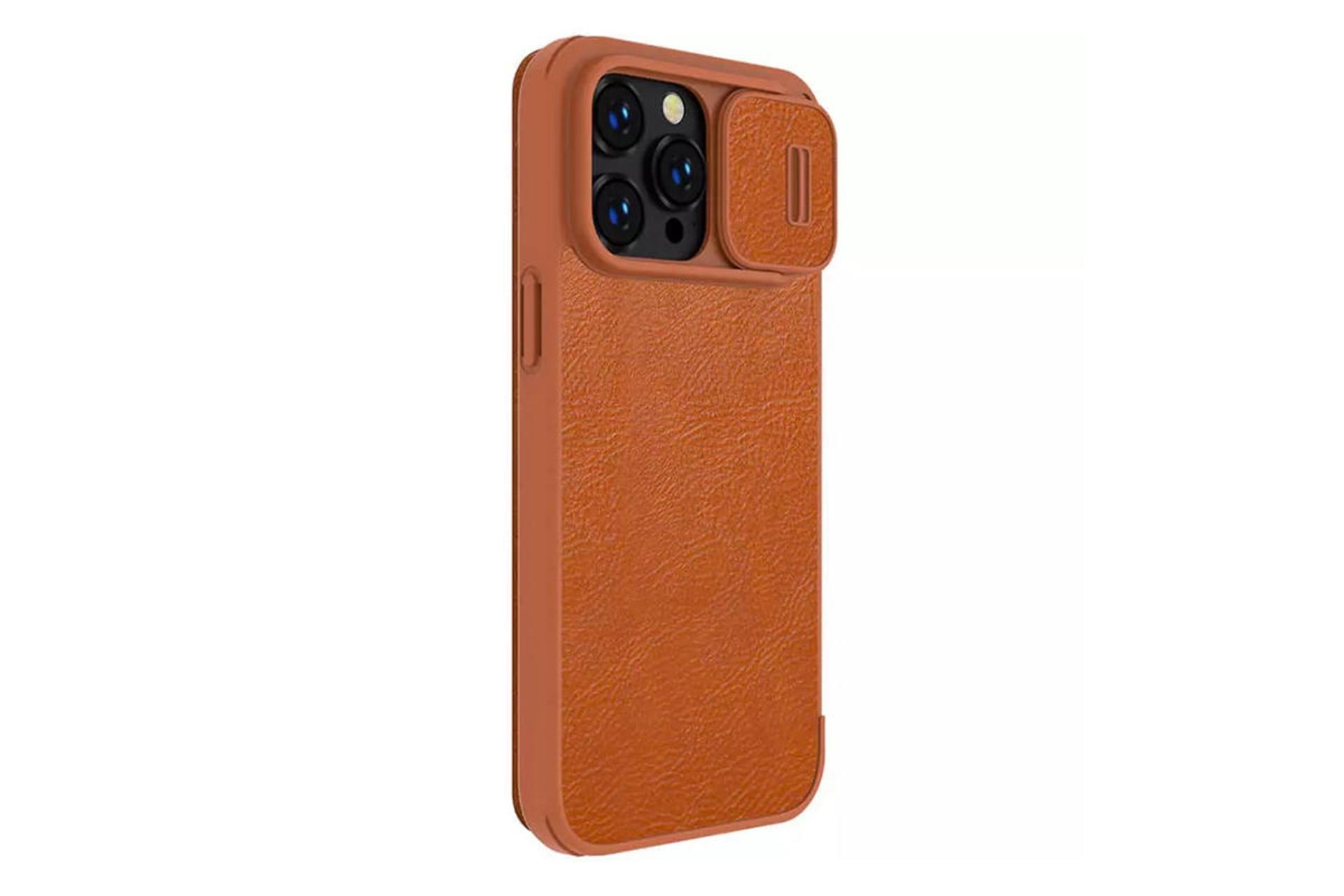 قاب گوشی نیلکین Nillkin Qin Pro Leather Apple iPhone 14 Pro Max رنگ قهوه ای نمای پشت و جانبی
