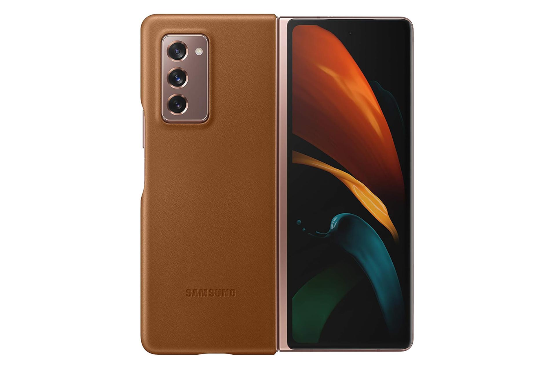 قاب گوشی سامسونگ Samsung Leather Cover For Samsung Galaxy Z Fold2 نمای پشت رنگ قهوه ای