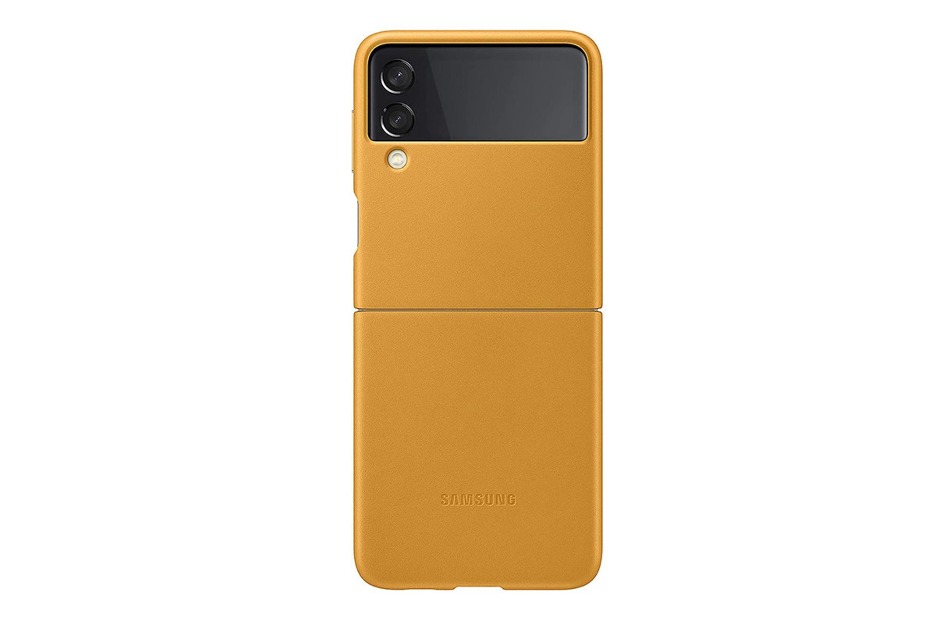 قاب گوشی سامسونگ Samsung Leather Cover For Samsung Galaxy Z Flip3 رنگ قهوه ای