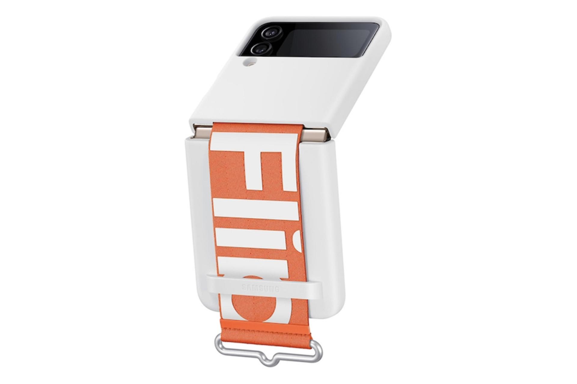 قاب گوشی سامسونگ Samsung Silicone For Samsung Galaxy Z Flip4 رنگ سفید نمای پشت و جانبی