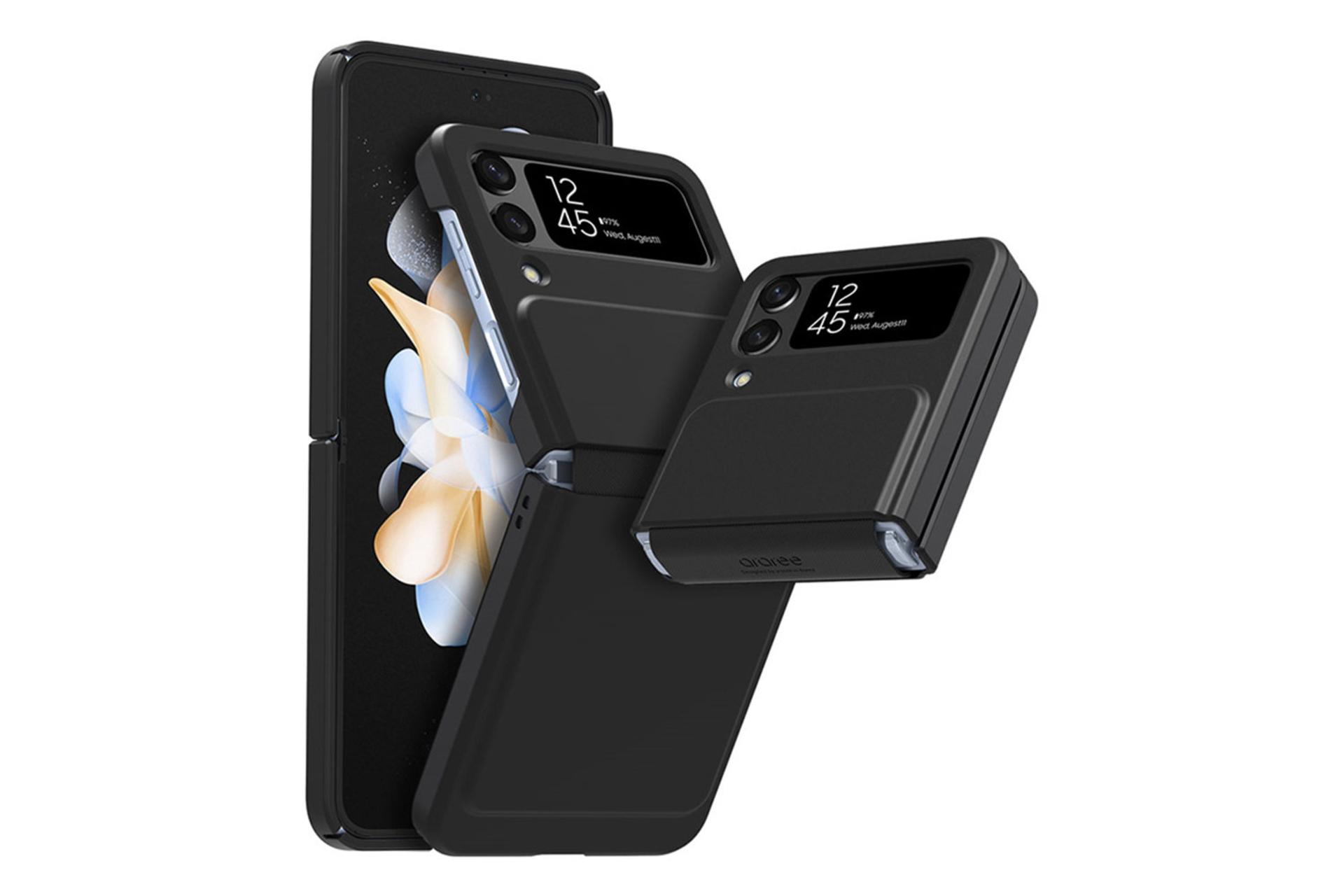 قاب گوشی نمای آراری Araree Aero Flex For Samsung Galaxy Z Flip4 رنگ مشکی نمای پشت و جلو