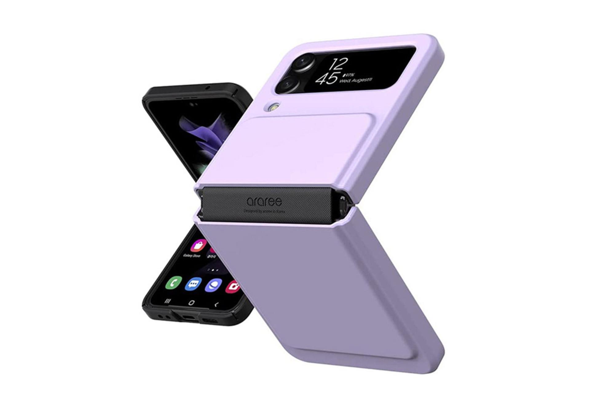 قاب گوشی نمای آراری Araree Aero Flex For Samsung Galaxy Z Flip4 رنگ بنفش نمای پشت و جانبی