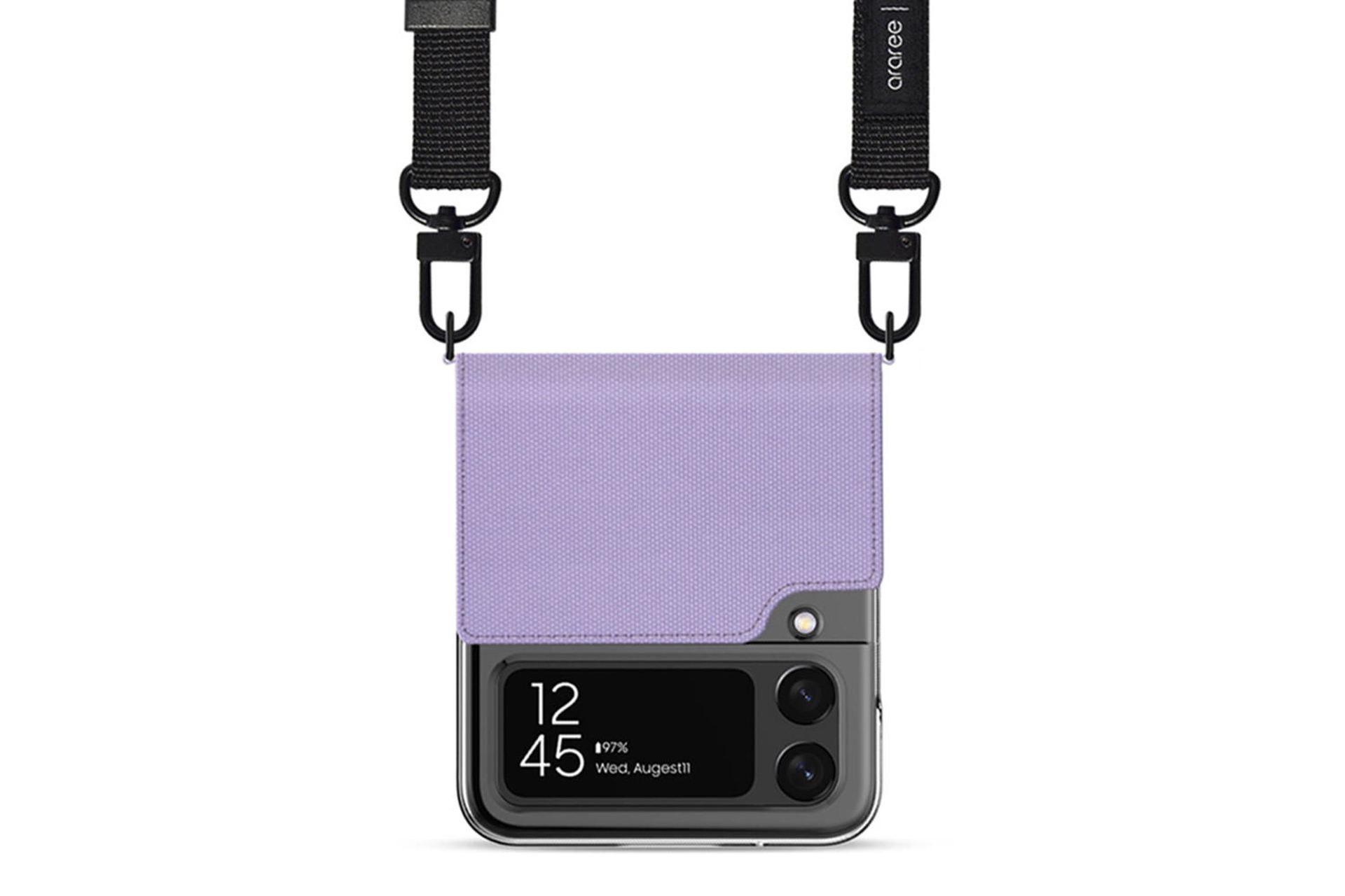 قاب گوشی آراری Araree Aero Flex For Samsung Galaxy Z Flip4 With Strap نمای پشت به همراه بند