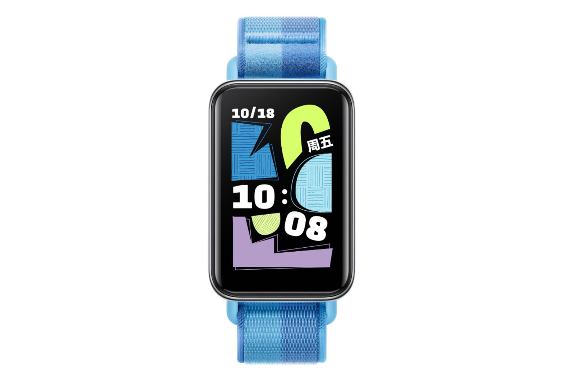 ساعت هوشمند آنر بند 10 با بند آبی از نمای روبرو / HONOR Band 10