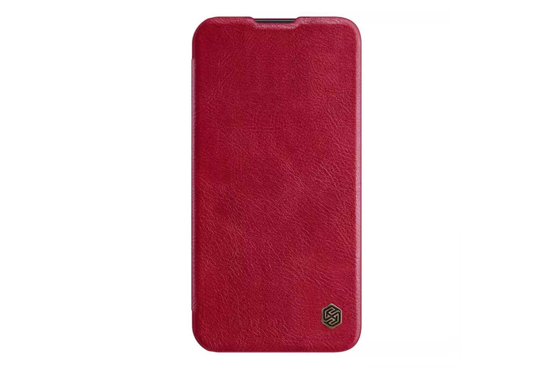 نمای بالای کیف کلاسوری نیلکین مدل Qin Pro Leather مناسب اپل iPhone 13 Pro رنگ قرمز