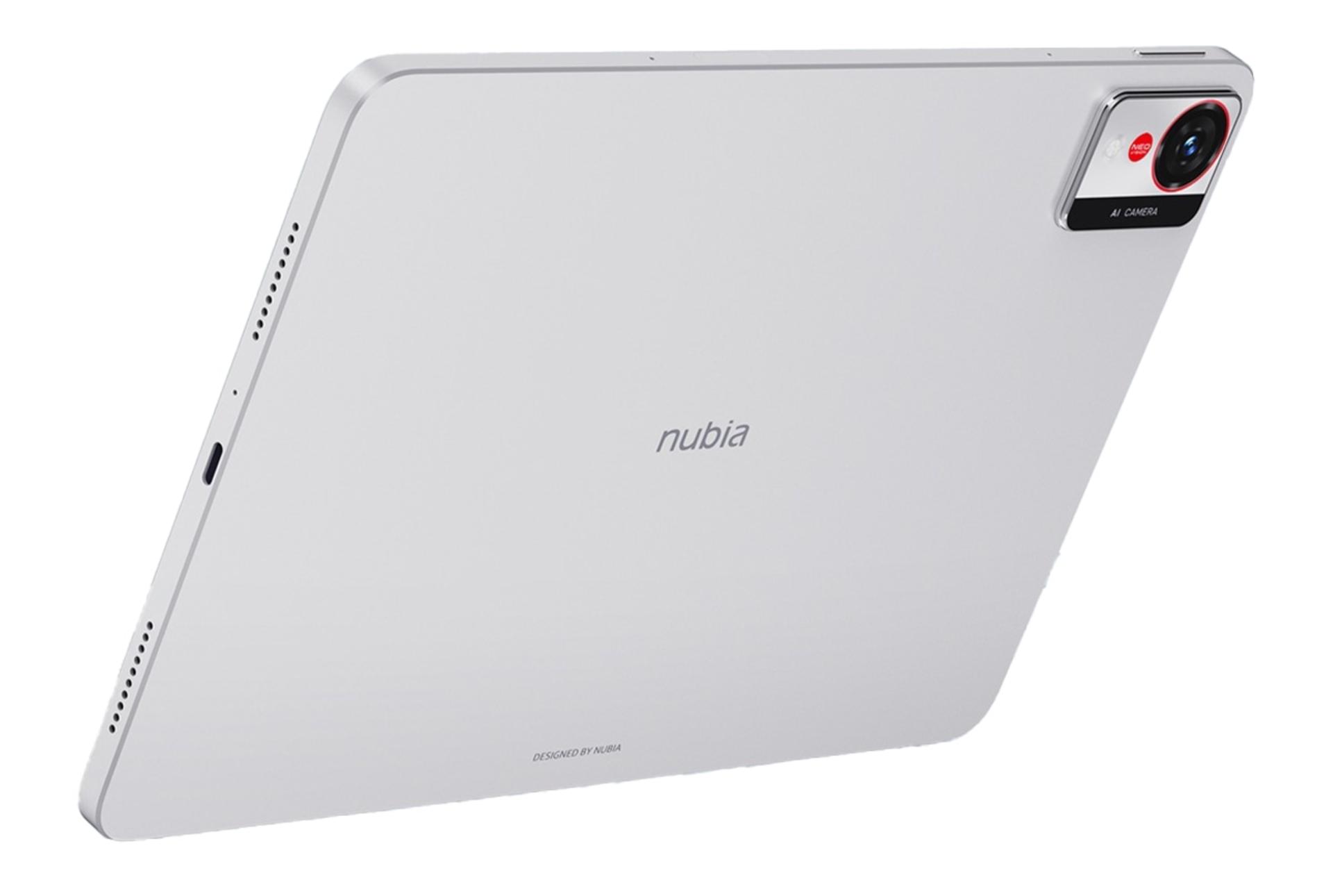 نمای نیمرخ پنل پشت تبلت نوبیا تبلت پرو زد تی ای / ZTE nubia Tablet Pro با نمایش درگاه و حفره‌های اسپیکر لبه سمت راست