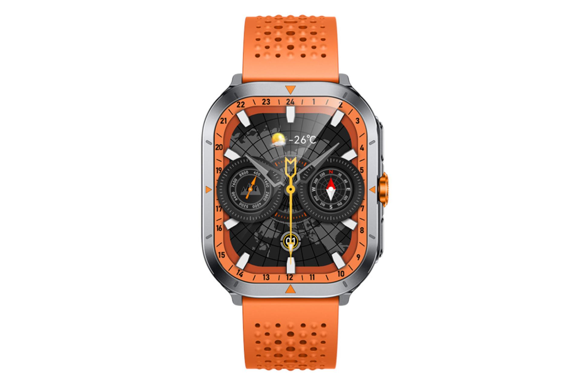 ساعت هوشمند شیائومی Xiaomi Glorimi GX TRACE مشکی با بند نارنجی از نمای روبرو