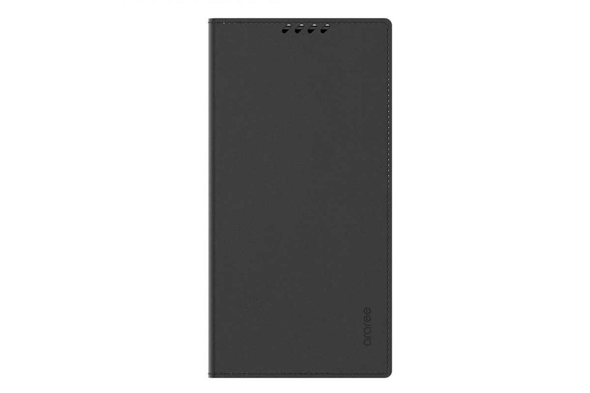نمای پشت کیف کلاسوری آراری مدل Mustang Diary مناسب سامسونگ Galaxy S23 Ultra رنگ مشکی
