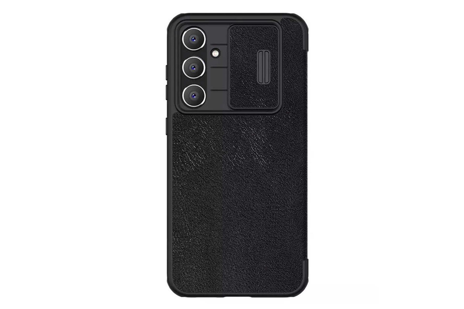نمای پشت کیف کلاسوری نیلکین مدل Qin Pro Leather مناسب سامسونگ Galaxy S23 FE رنگ مشکی