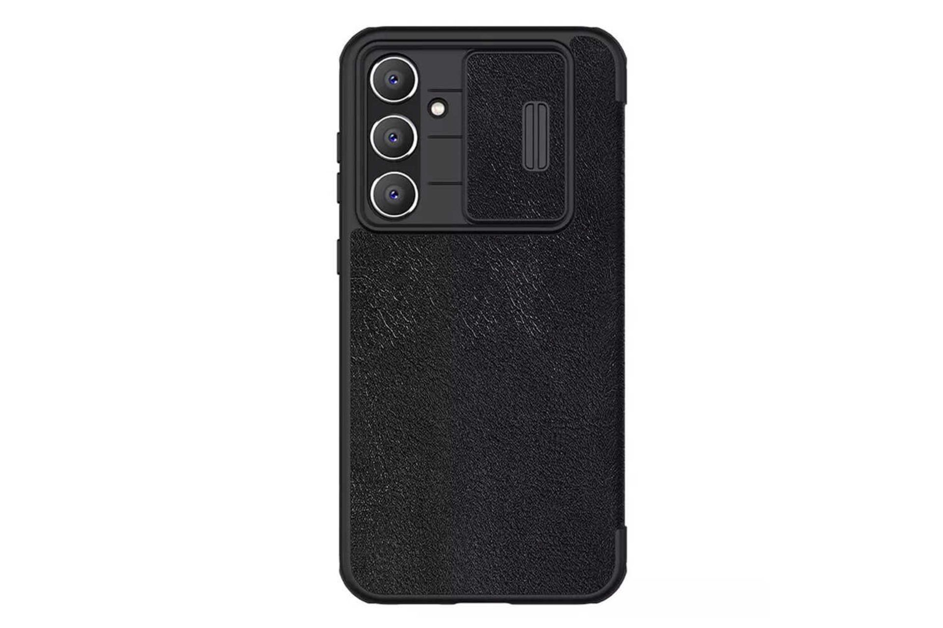نمای پشت کیف کلاسوری نیلکین مدل Qin Pro Leather مناسب سامسونگ Galaxy S23 FE رنگ مشکی
